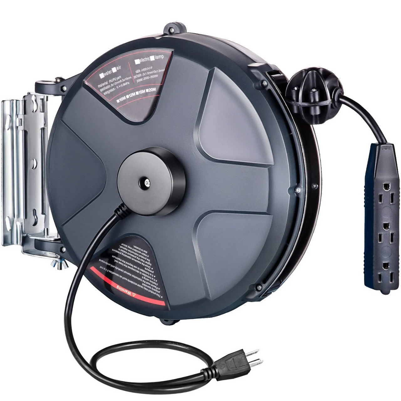 Retractable Extension Cord Reel 50+3.2FT, 16/3 SJT Power Cord Reel, Heavy Duty Electric Cord Reel, Wall/Ceiling Mount Retractable Cord Reel, Automatic Flexible Triple Tap Connector with Stopper (Discontinue)