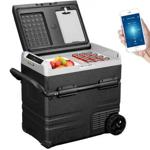 12 Volt Refrigerator 59 Quart, Dual Zone Car Fridge Freezer w/App Control & Wheels 12/24V DC & 110-240V AC Electric Compressor Cooler for Truck Vehicle RV Boat Outdoor & Home Use, -4?-68? Black