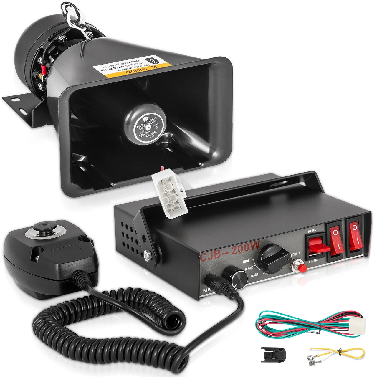200W 9 Sound Loud Car Warning Alarm Fire Horn PA Speaker MIC System