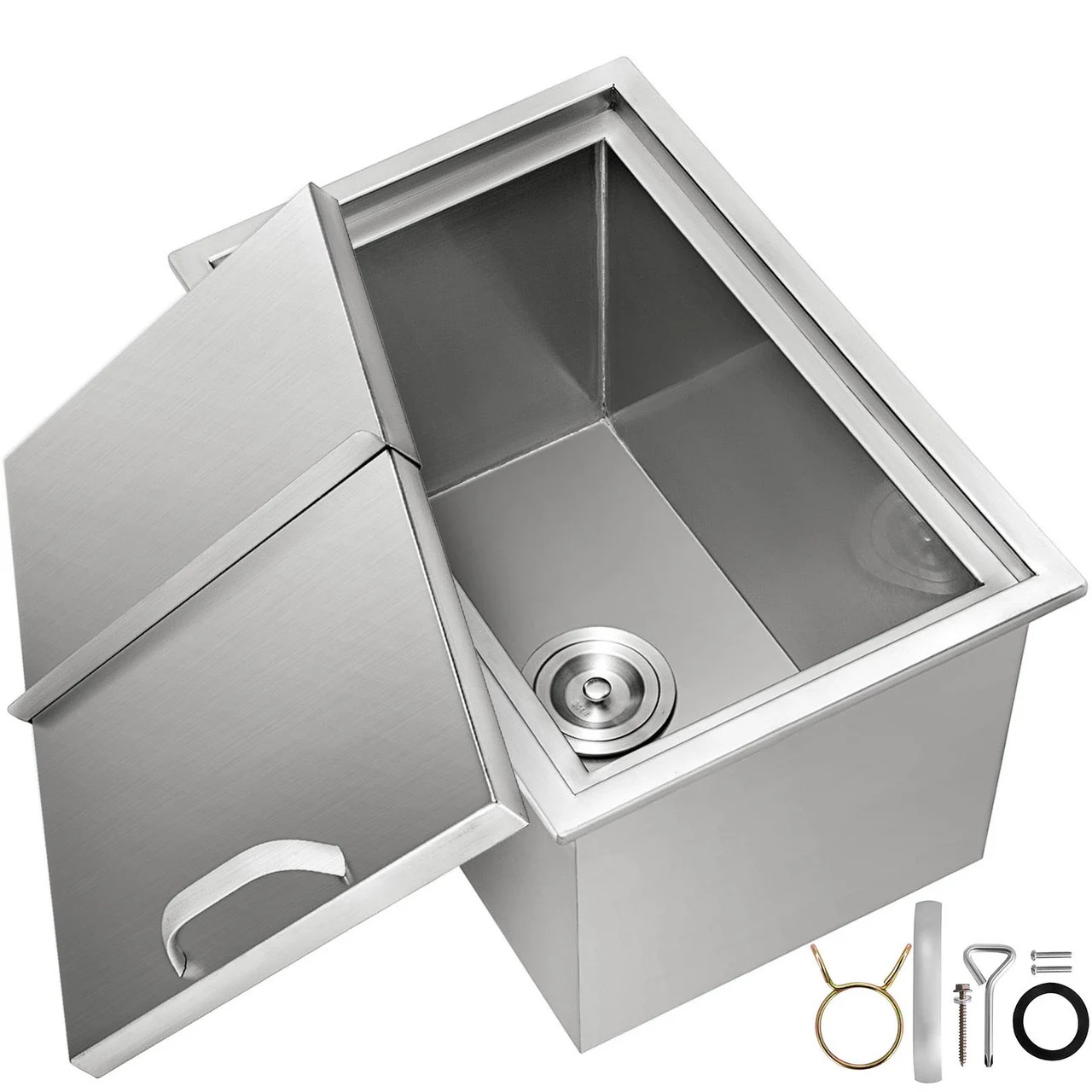 Drop in Ice Chest 18L x 12W x 14.5H Inch Stainless Steel Ice Cooler with Sliding Cover Drop in Ice Bin Included Drain-pipe and Drain Plug for Cold Wine Beer