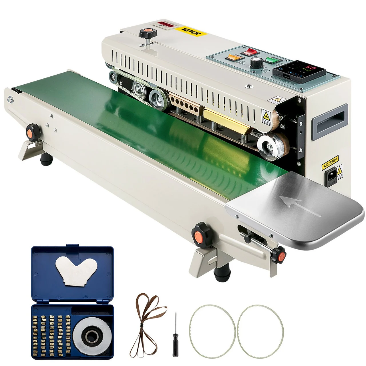 Continuous Bag Band Sealing Machine FR900K Band Sealer Machine with Digital Temperature Control Horizontal Bag Sealer for 0.02-0.08 mm Plastic Bags Continuous Band Sealer w/Printing Function