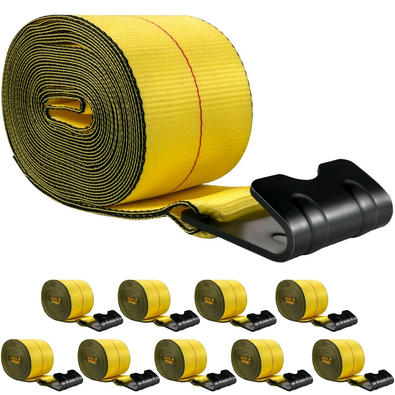 Flatbed Straps, 4 Inch Straps for Flatbed Trucks, 10 Packs Semi Truck Straps, 4" x40' Winch Strap, 17,637lb Breaking Strength Winch Strap with Flat Hooks, Yellow 4" x40' Flatbed Trailer Strap