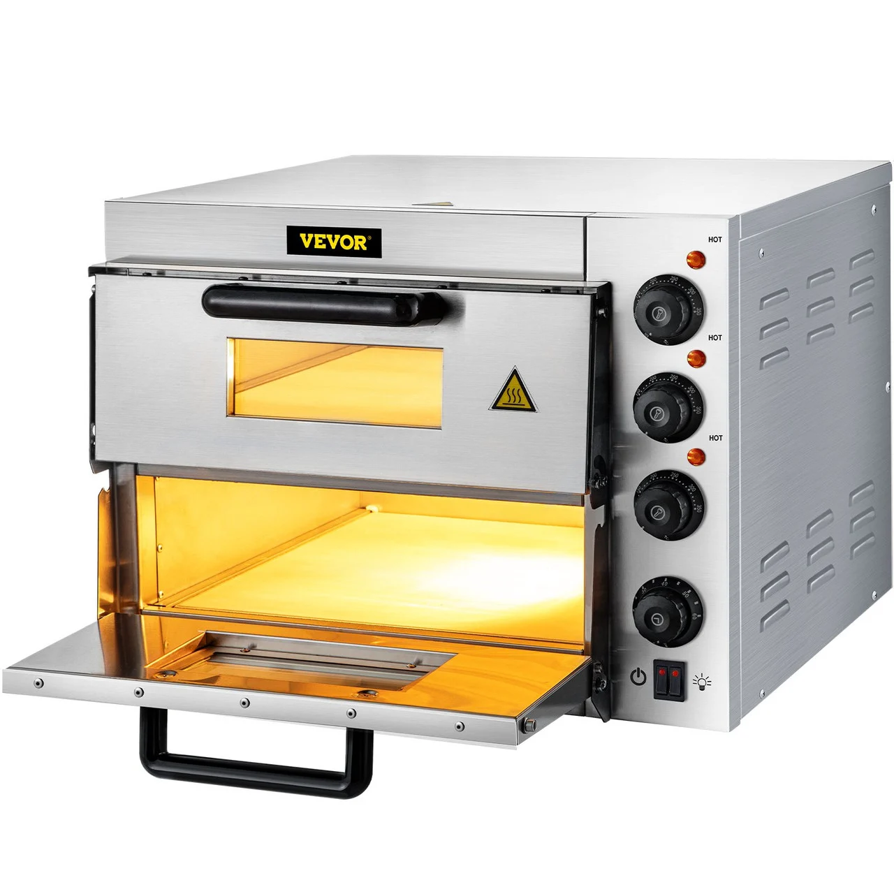 Commercial Pizza Oven Countertop, 14" Double Deck Layer, 110V 1950W Stainless Steel Electric Pizza Oven with Stone and Shelf, Multipurpose Indoor Pizza Maker for Restaurant Home Pretzels Baked