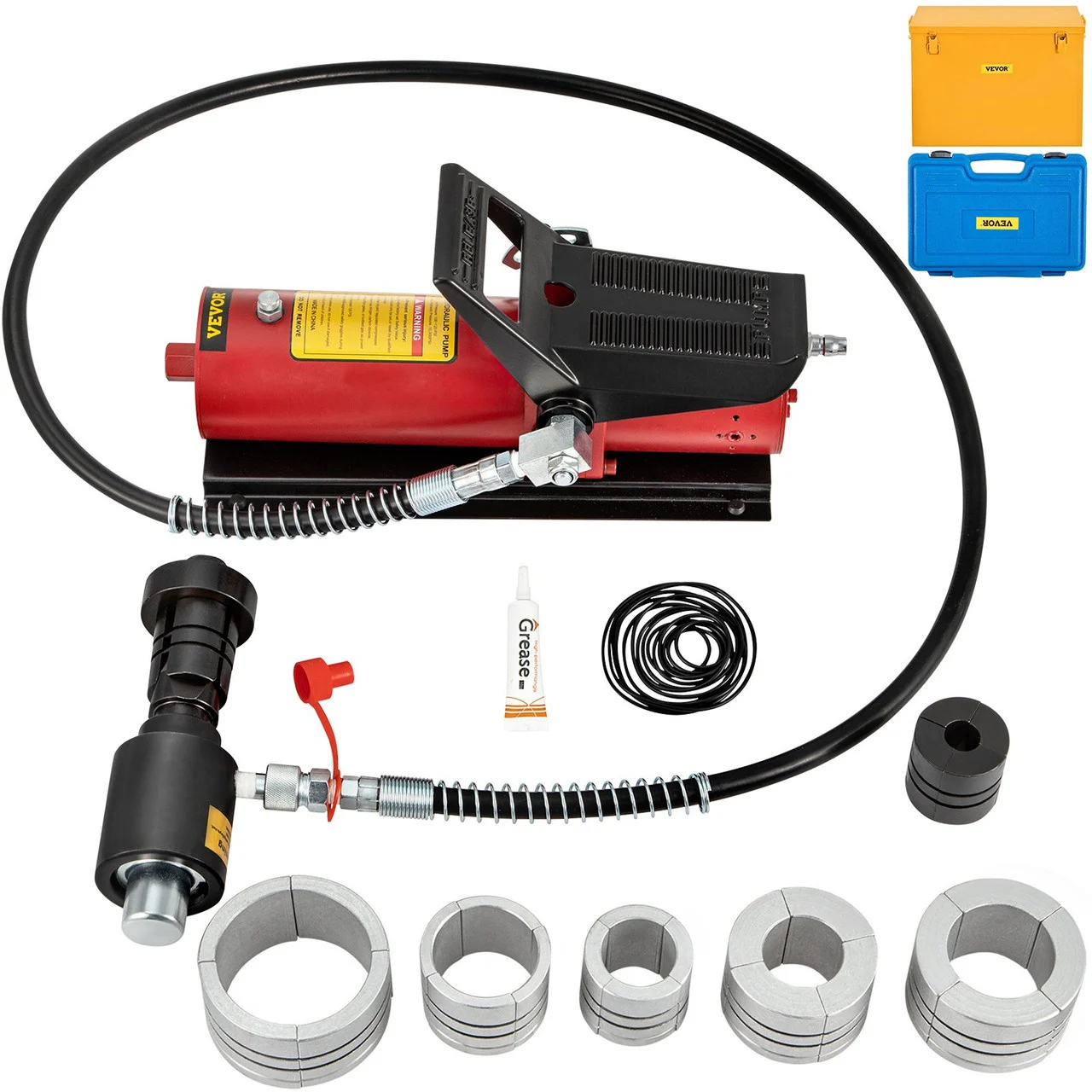Hydraulic Exhaust Pipe Expander, 1-5/8" to 4-1/4" Size, 10 T Pedal Pump Included w/4 Dies and 2 Storing Cases for Copper, Aluminum Tubes in Car Repairing