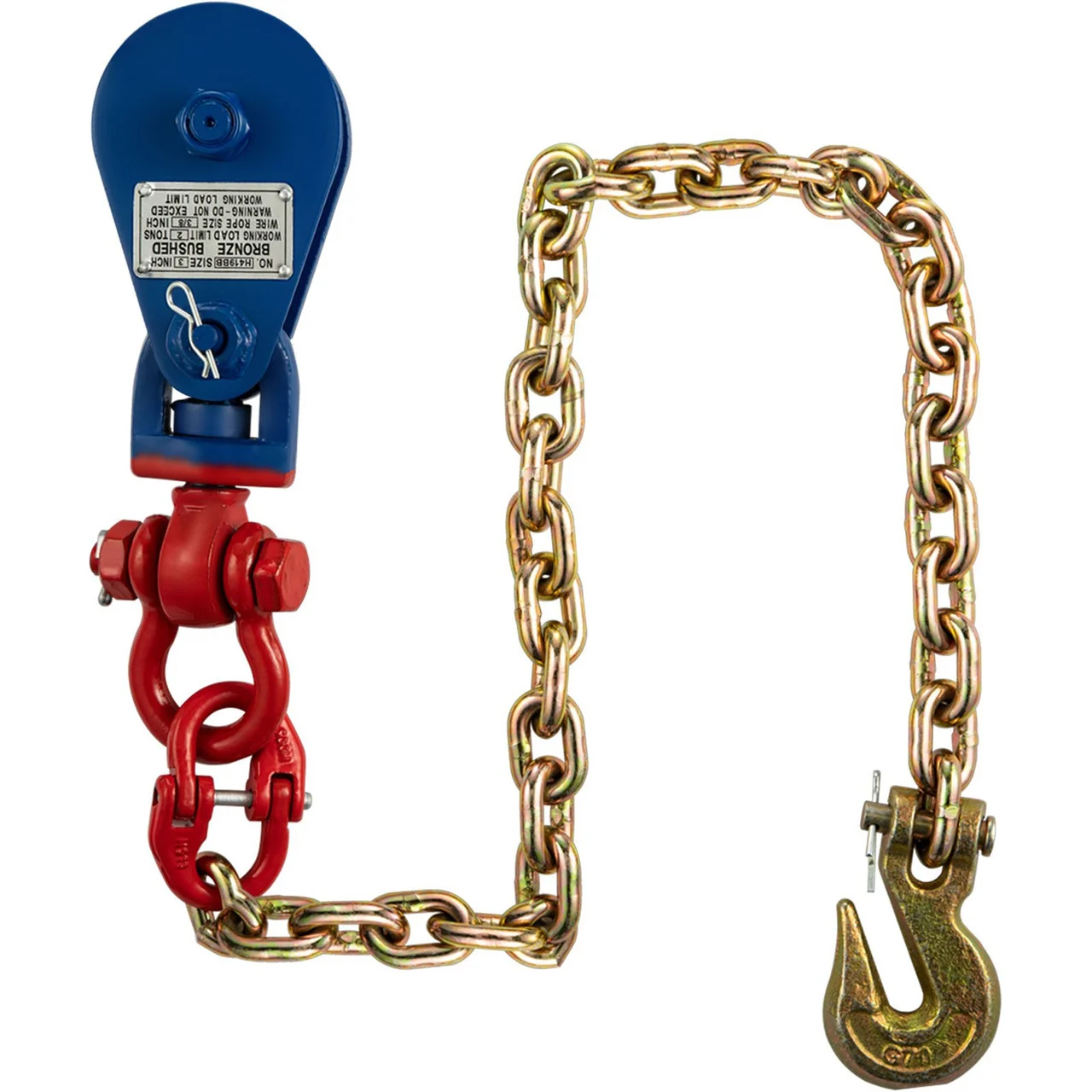 2ton Snatch Block with Chain, 4400 lbs Capacity Snatch Rigging Block, 3'' Single Sheave Block w/Swivel Hook, G70 Chain, Fit 3/8'' Wire Cable Heavy Duty for Pulling Wrecker Roll Back Recovery