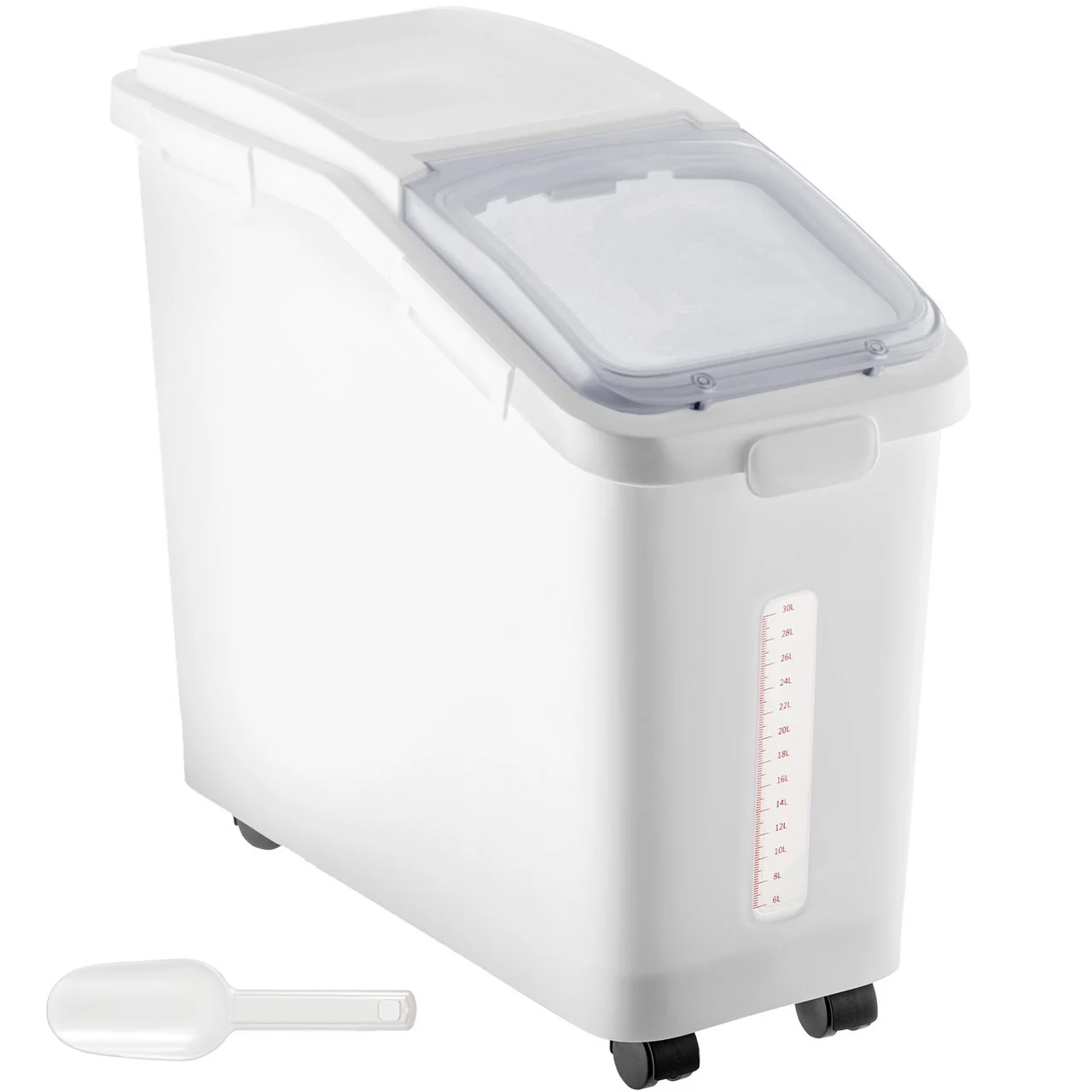 Ingredient Storage Bin, 11.4 Gallon Capacity Shelf Ingredient Bin, 280 Cup Flour Bins on Wheels Commercial Prosave Shelf-storage Ingredient Bin with Lid and Scoop Rice Bin for Kitchen White