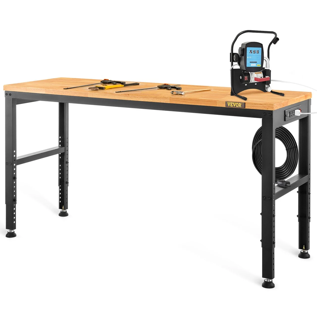 Adjustable Height Workbench 72"L x 25"W Work Bench Table w/ Power Outlets
