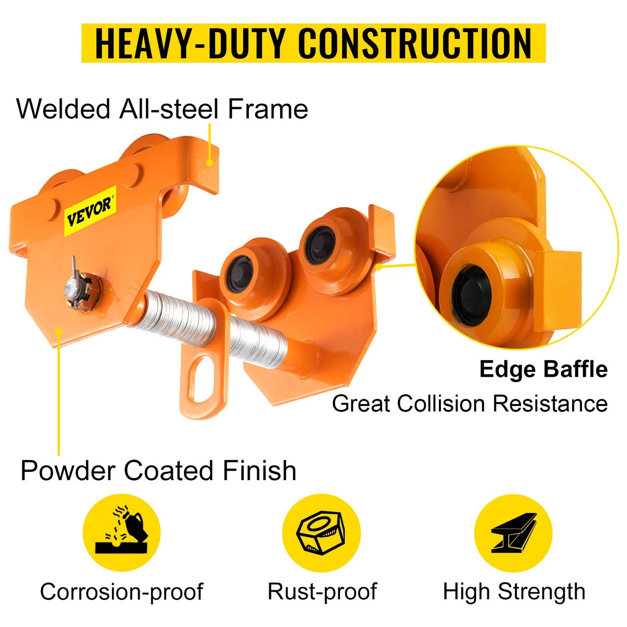 Push Beam Trolley I-Beam Trolley 11000LB Hoist Winch Crane Lift Adjustable