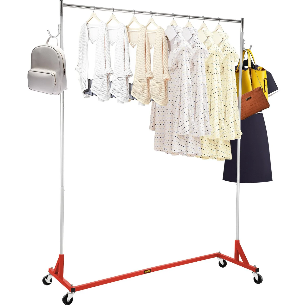 Z Rack, Industrial Grade Z Base Garment Rack, Height Adjustable Rolling Z Garment Rack, Sturdy Steel Z Base Clothing Rack w/ Lockable Casters for Home Clothing Store Display Commercial Use Red