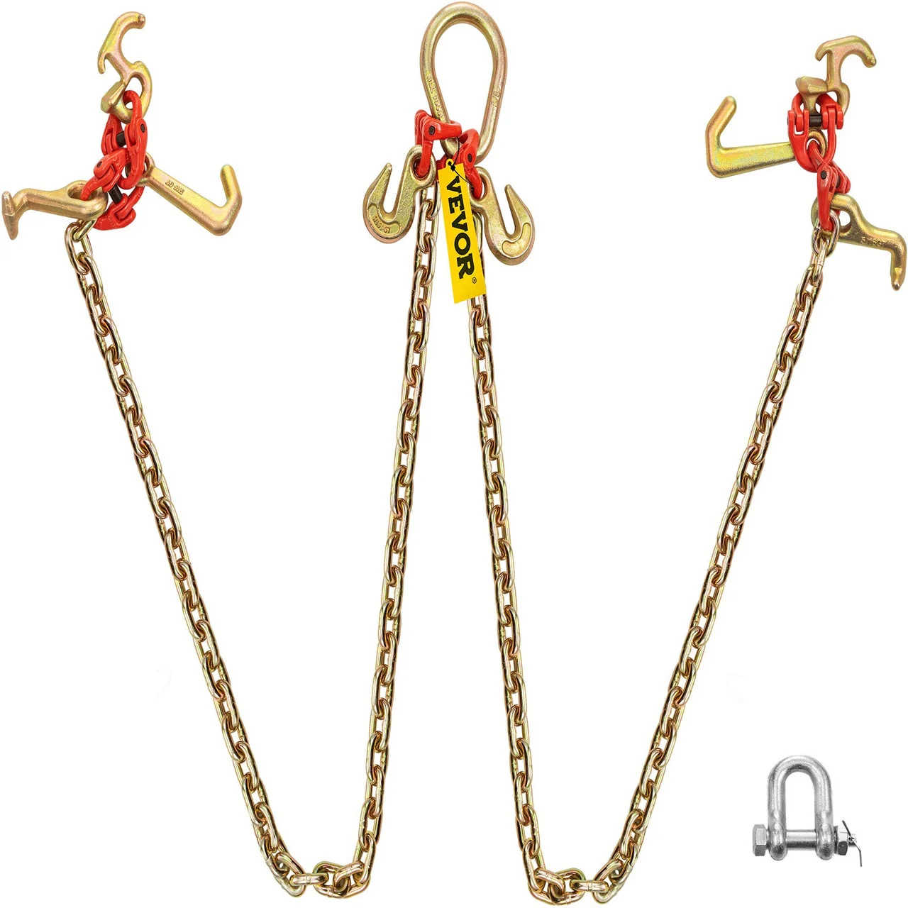 V Bridle Chain, 5/16 in x 3 ft Tow Chain Bridle, Grade 80 V-Bridle Transport Chain, 9260 Lbs Break Strength with RTJ Hooks & Grab Hooks, Heavy Duty Pear Link Connector and Chain Shorteners