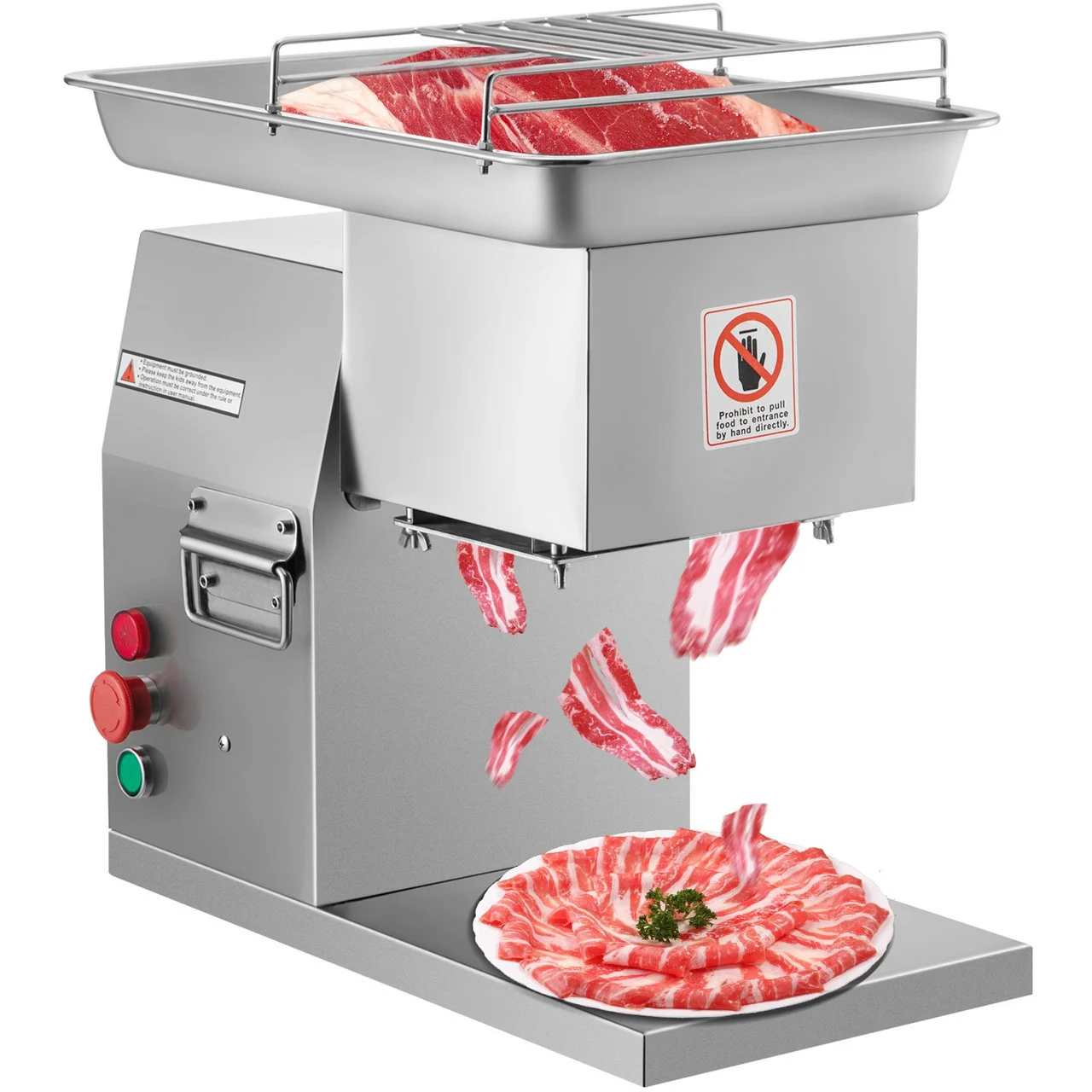 Commercial Meat Cutter Machine 1100 LB/H 3mm Stainless Steel with Pulley 600W Electric Food Cutting Slicer for Kitchen Restaurant Supermarket Market