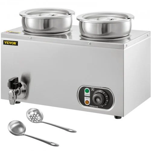 110V Commercial Soup Warmer 14.8 Qt Capacity, 500W Electric Food Warmer Adjustable Temp.86-185?, Stainless Steel Countertop Soup Pot with Tap, Bain Marie Food Warmer for Cheese/Hot Dog/Rice