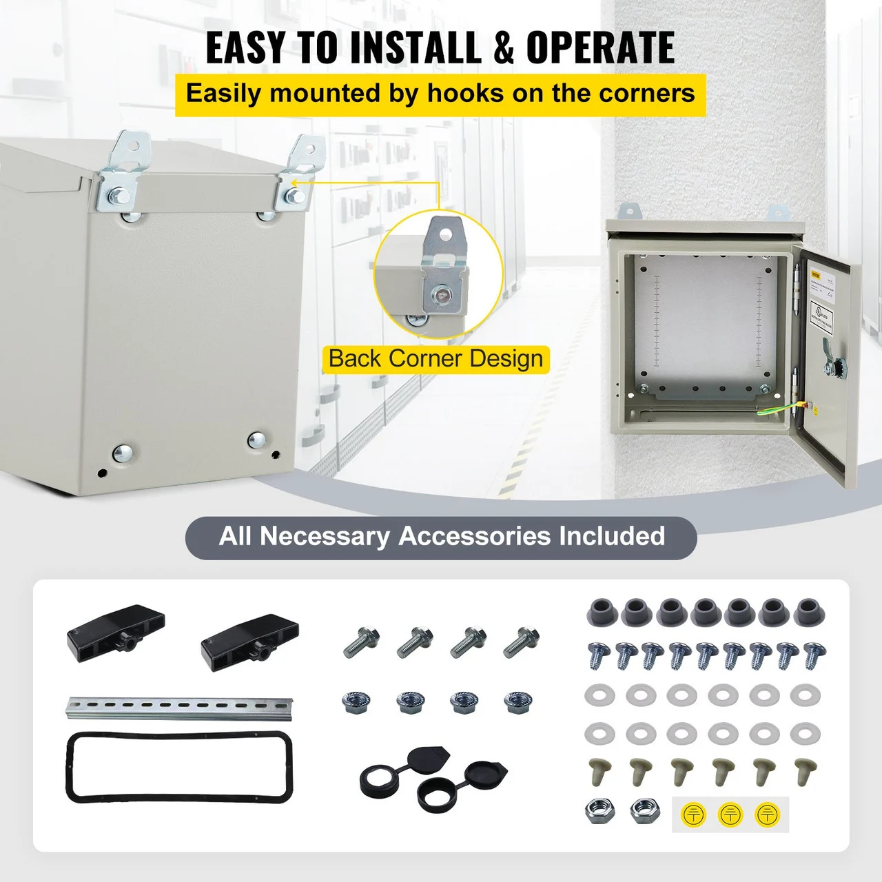 Electrical Steel Enclosure Box NEMA 4 Outdoor Enclosure 12 x 12 x 8'' UL