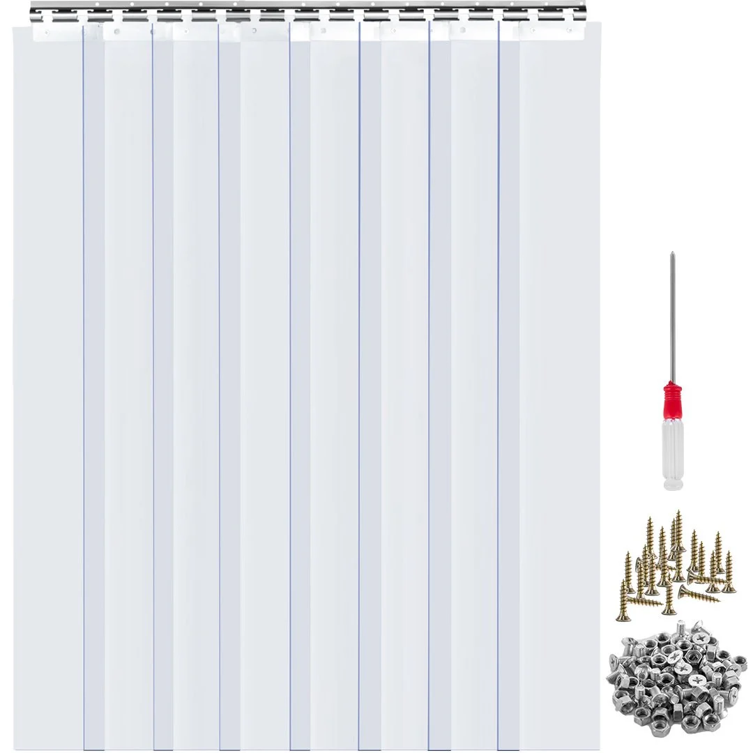 Plastic Curtain, 4ft Width x 8ft Height Plastic Strip Curtain, Clear PVC Freezer Curtain, 0.08in Thickness Plastic Door Strip w/Over 50% Overlap for Walk-in Freezers, Warehouse and Clean Rooms