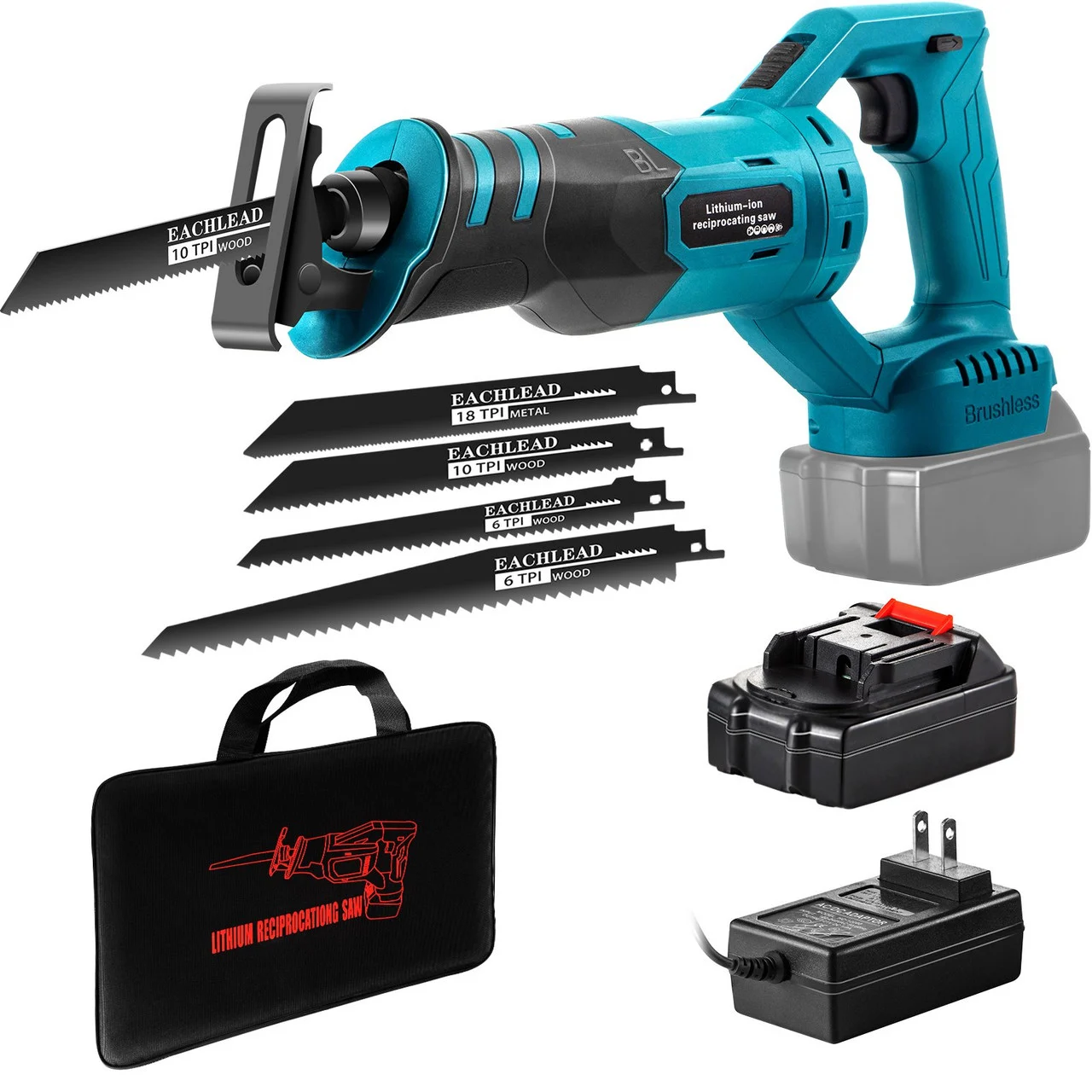 Cordless Reciprocating Saw, 18V Max Reciprocating Saw, 1 Battery Brushless Reciprocating Saw Kit, Powerful Variable Speed 180ø Rotation Reciprocating Saw with 4 Blades for Wood & Metal Cutting