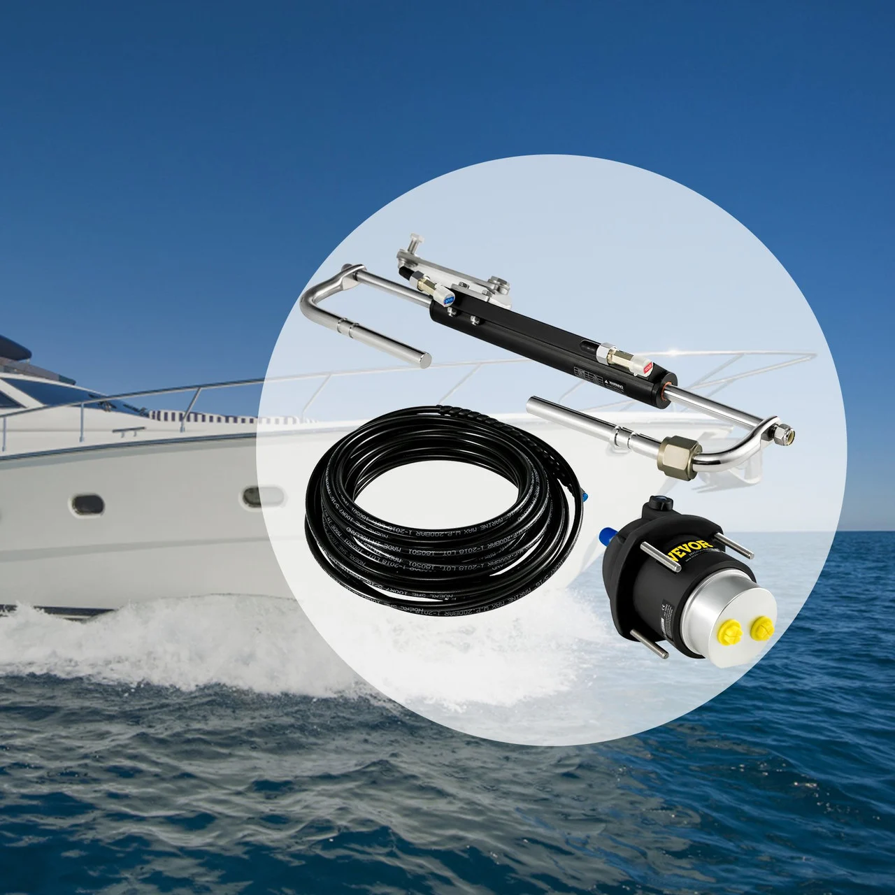Hydraulic Steering Kit 90HP Hydraulic Outboard Steering Kit with Helm Pump Cylinder Marine Steering System Kit