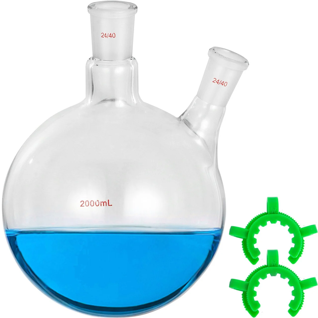Round Bottom Flask 2000 ml Receiving Flask Borosilicate Glass Reaction Flask 2 Neck Boiling Flask with 24/40 Standard Taper Ground Joint, Flask Round Bottom for Vacuum Distillation Apparatus