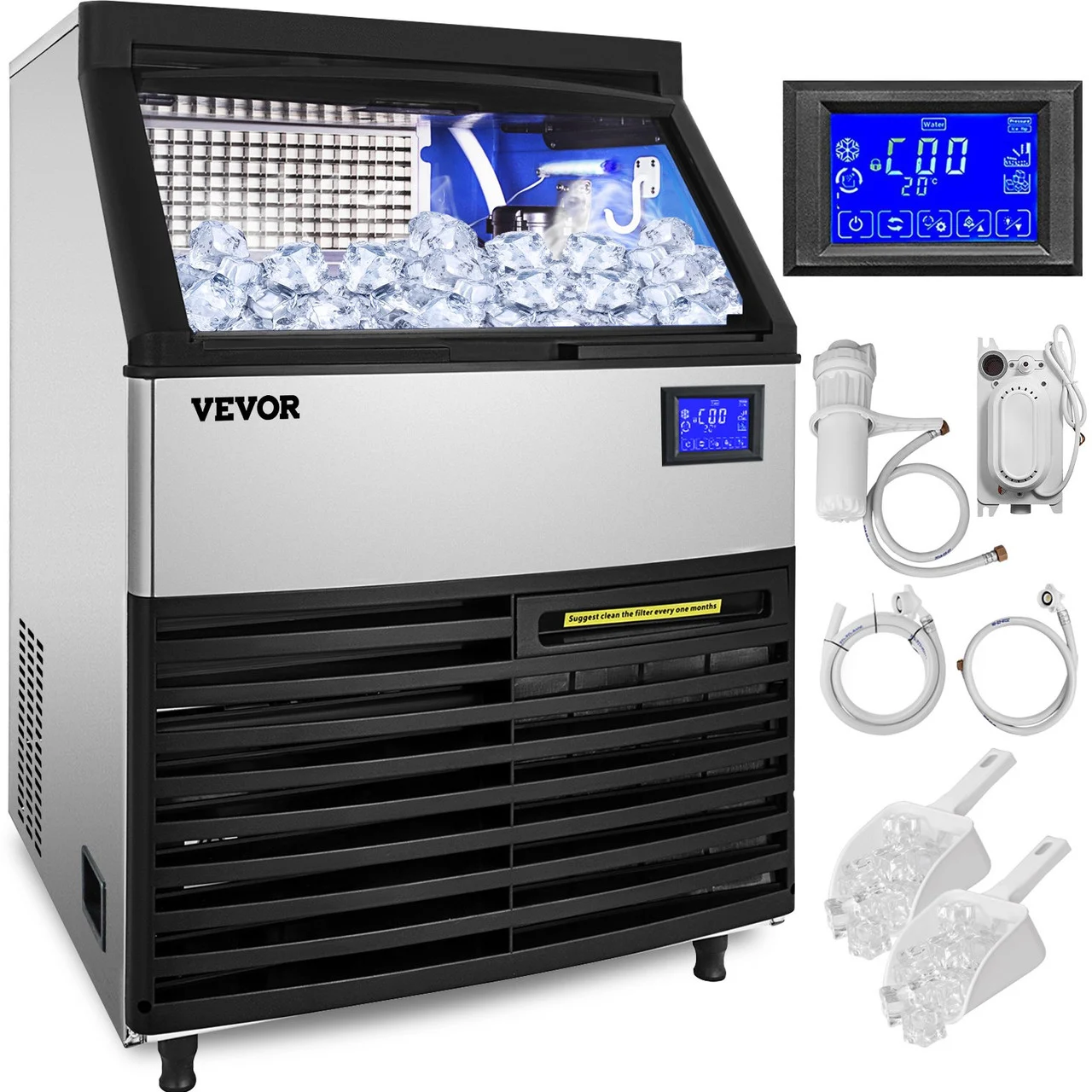 Commercial Ice Maker Machine, 440LBS/24H ETL Approved Ice Machine Under Counter Ice Maker Machine with SECOP Compressor,77LBS Storage,Electric Water Drain Pump,Water Filter, 2 Scoops Included