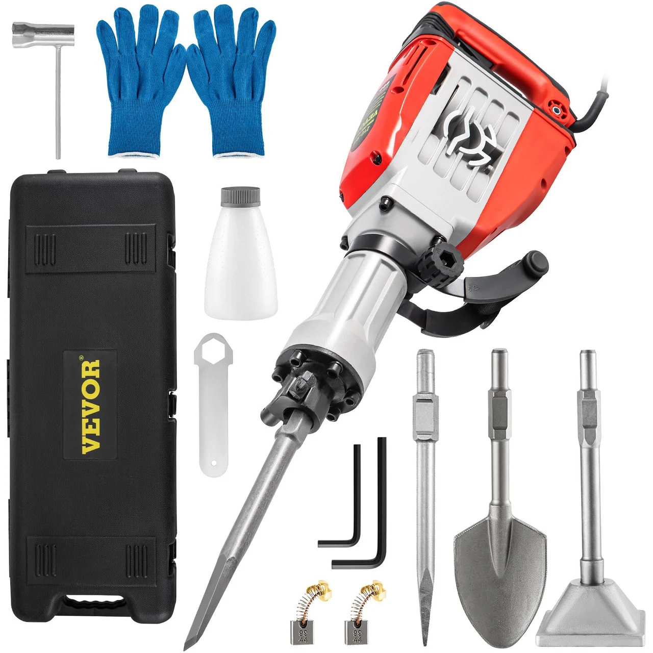 Demolition Jack Hammer, 3800W 1800BPM, 1-1/8' Hex Heavy Duty Concrete Breaker 4 Chisels, Case and Gloves, 110V Industrial Electric Jackhammer for Demolishing, Chipping & Demo, CE Approved