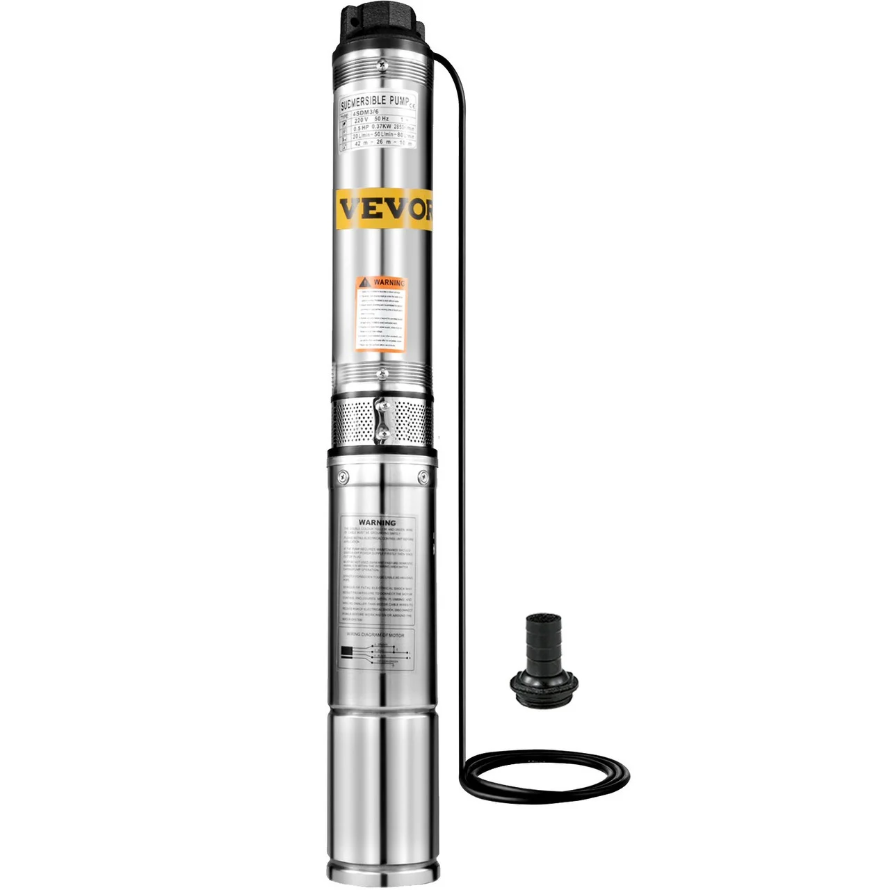 Stainless Steel 150ft 25GPM Submersible Deep Well Pump for Industrial and Home Use, (1/2 HP 220V)