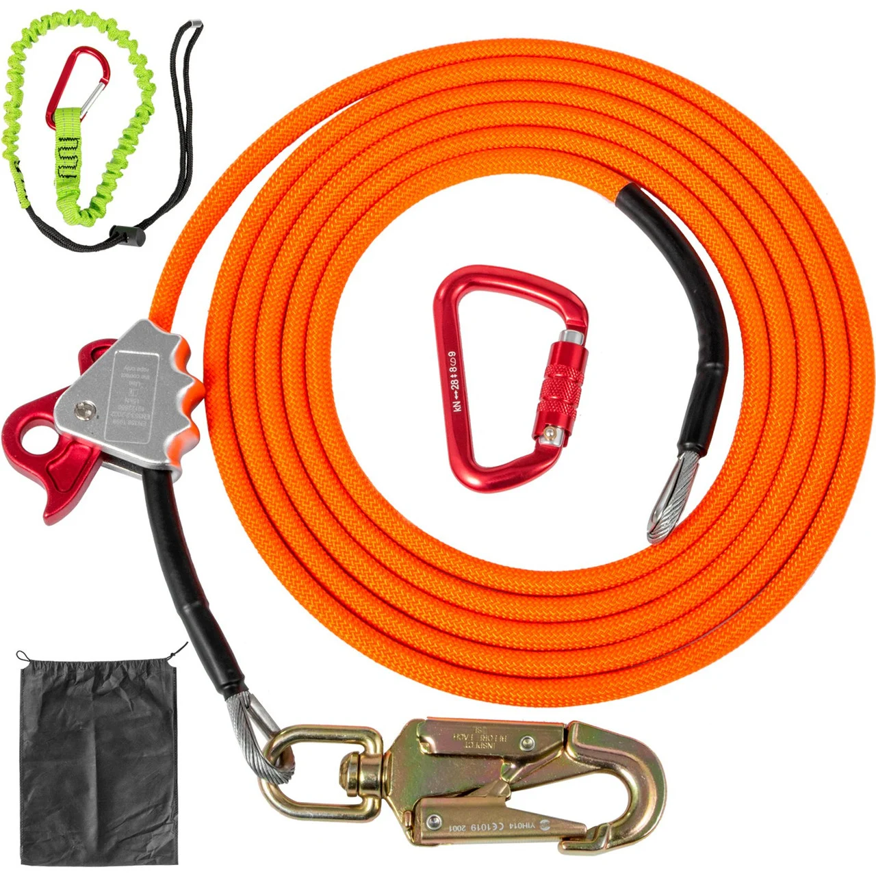 Flip Line 1/2 Inch, Wire Core Flipline 16 ft, Wire Core Flip Line Kit with Triple Lock Carabiner Adjuster, Steel Swivel Snap, Climbing Flipline for Fall Protection, Arborist, Tree Climbers
