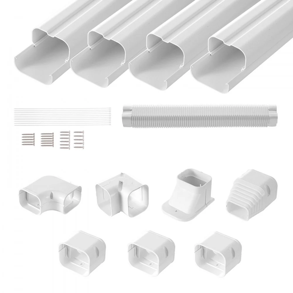 Mini Split Line Set Cover 3-inch W 15.8Ft L, PVC Decorative Pipe Line Cover For Air Conditioner with 4 Straight Ducts & Full Components Easy to Install, Paintable for Heat Pumps, White