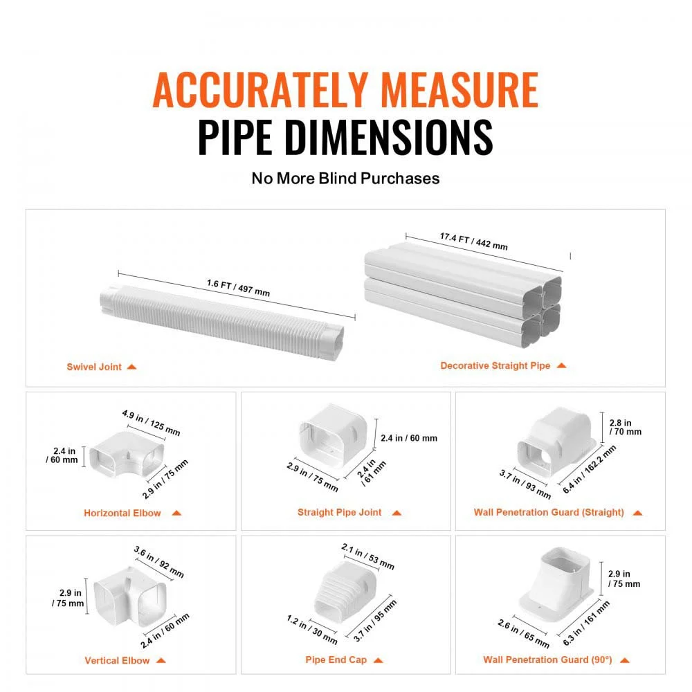 Mini Split Line Set Cover 3-inch W 17.7Ft L, PVC Decorative Pipe Line Cover For Air Conditioner with 10 Straight Ducts & Full Components Easy to Install, Paintable for Heat Pumps, White