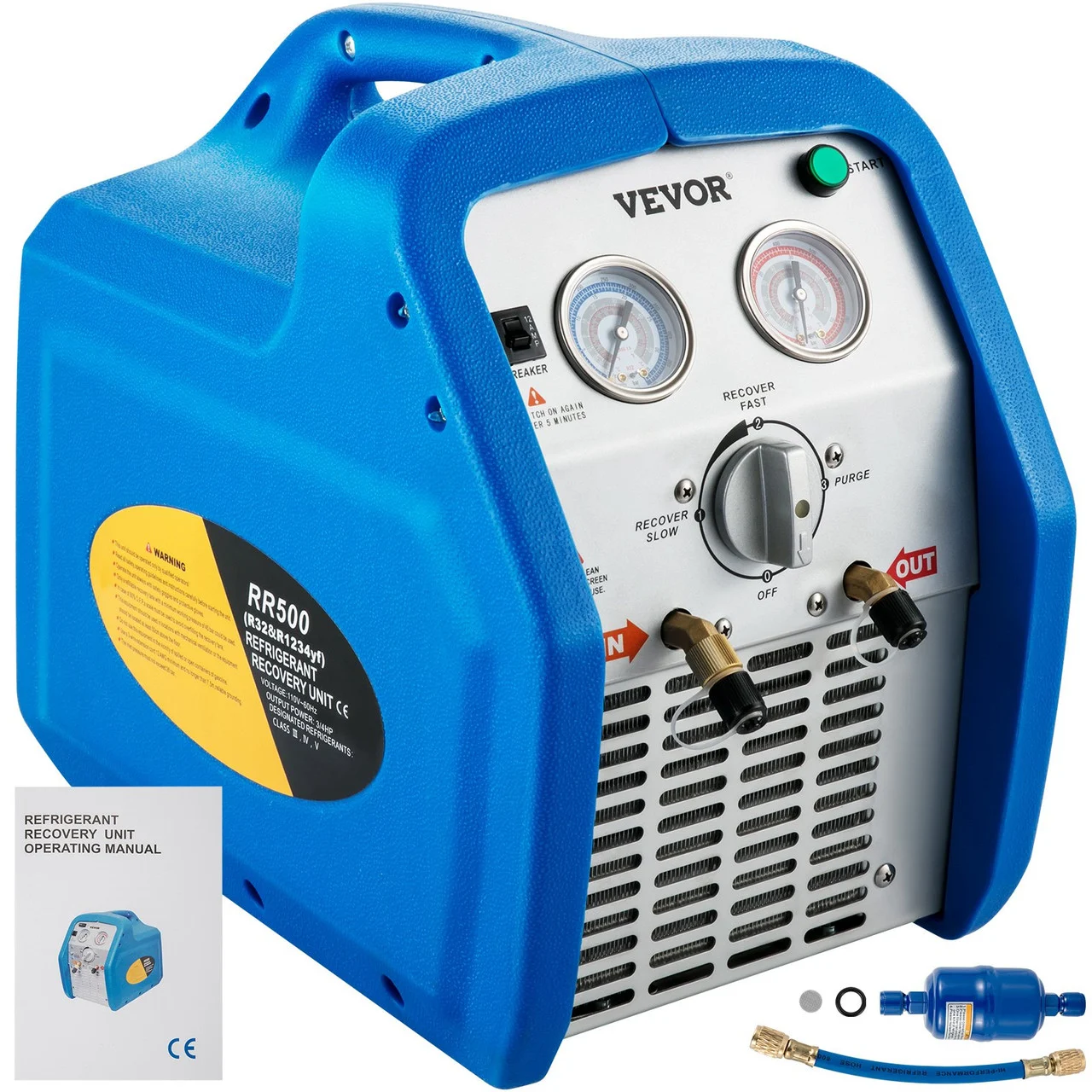 Refrigerant Recovery Machine, 110V-120V AC 60Hz 3/4HP, Dual Cylinder Oil-less, Portable Recovery Unit, for Both Liquid and Vapor Refrigerant, Air Condition Blue
