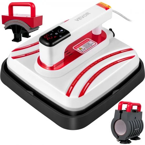 Heat Press 10 x 10 Inch Easy Press 3 in 1 800W Portable Red Mini Press Easy Mini Press Vibration Function Heat Press Machine for DIY Mugs, Caps, and T-Shirts with Double-Tube Heating