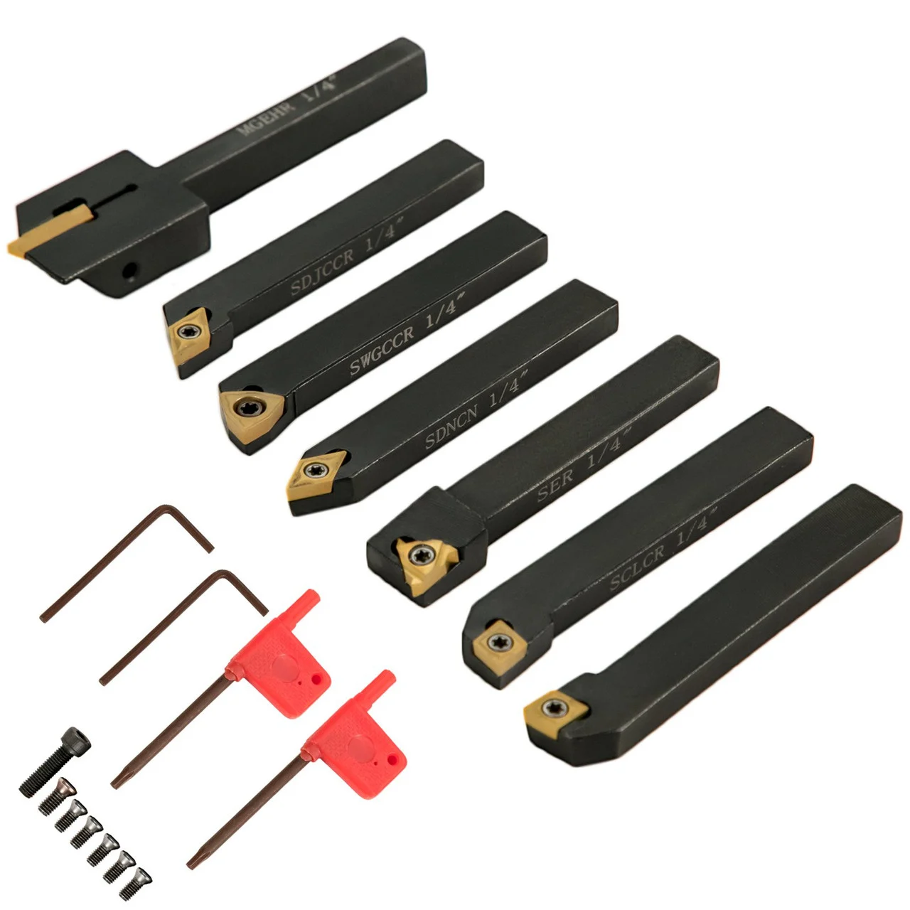 Indexable Carbide Tools 1/4" Industrial Lathe Tools 7Pcs/Set Turning Tool Set Super-hard 40cr Mental Lathe Tools Inserts Carbide Tool Holder for Lathe in Black with Portable Case