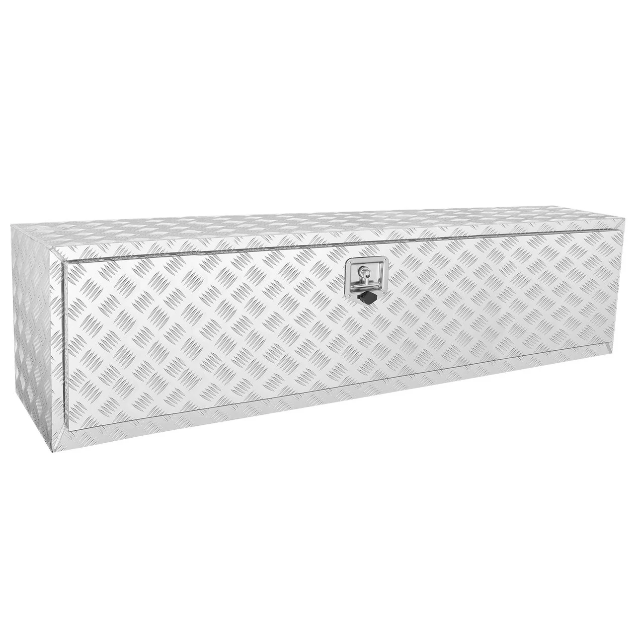 Underbody Truck Box, 60"×17"×18" Pickup Storage Box, Heavy Duty Aluminum Diamond Plate Tool Box with Lock and Keys, Waterproof Trailer Storage Box with T-Handle Latch for Truck, Van, Trailer
