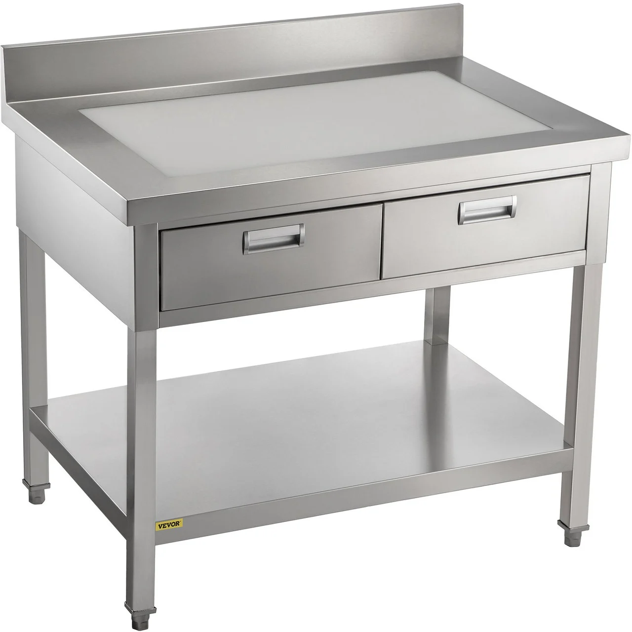 Stainless Steel Work Table 24 x 48 in Commercial Food Prep Worktable with 2 Drawers, Undershelf and Backsplash, 992 lbs Load Stainless Steel Kitchen Island for Restaurant, Home and Hotel