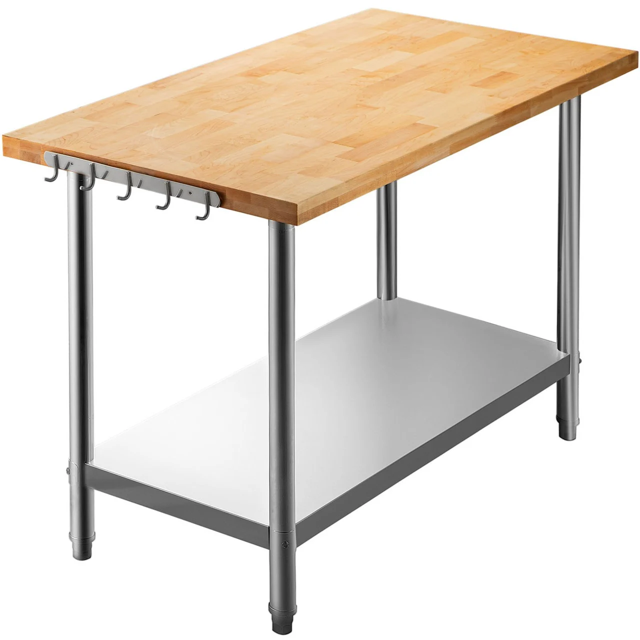 Maple Top Work Table, Stainless Steel Kitchen Prep Table Wood, 36 x 30 Inches Metal Kitchen Table with Lower Shelf and Feet Stainless Steel Table for Prep & Work Outdoor Prep Table for Kitchen