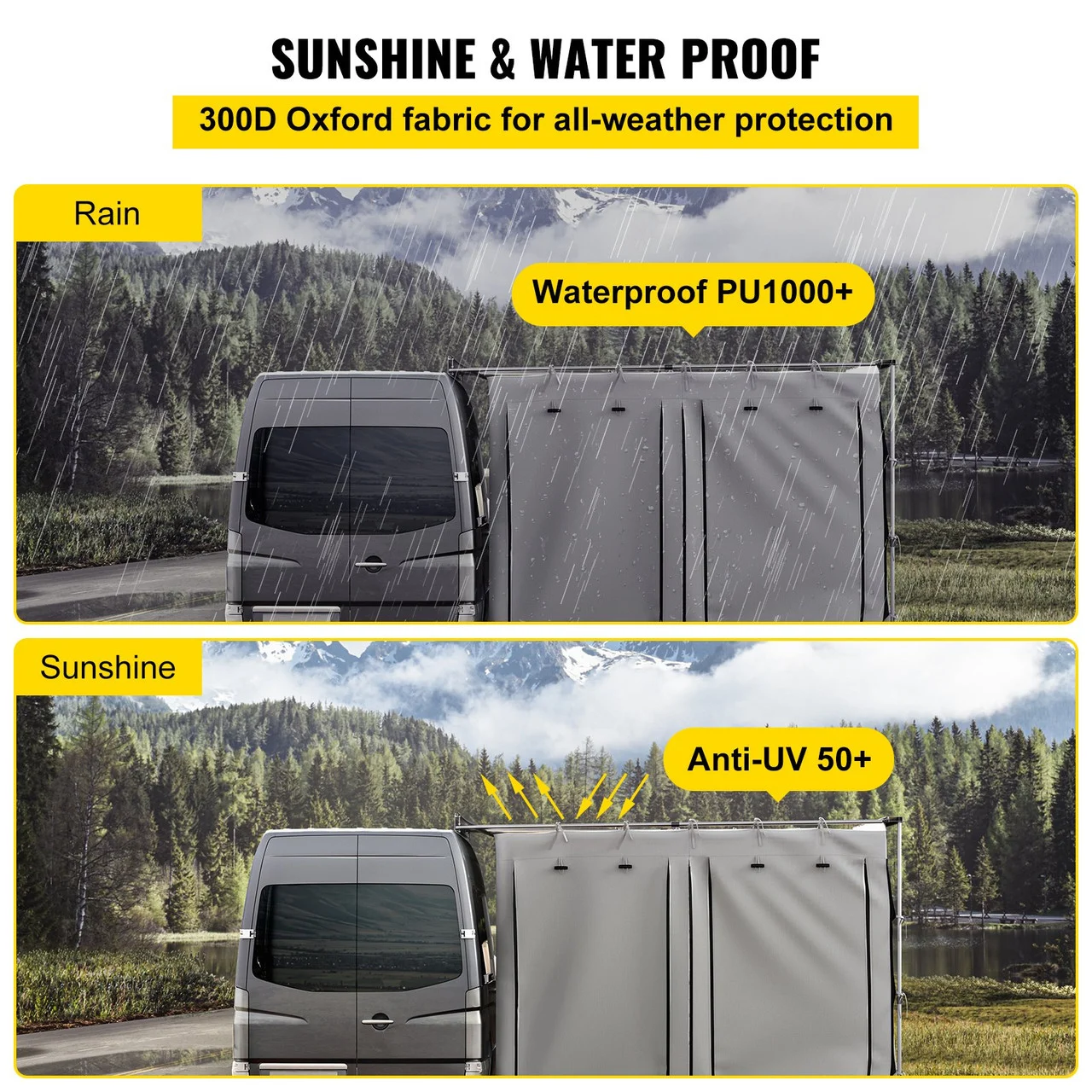 Awning Room Accessory, Fit 6.5' x 8.2', 300D Oxford Shelter Side Wall Room with PVC Floor, Heavy Duty Extend Shelter for Car Awning SUV Tent Camper Van Overland Gear, Grey, Room Only