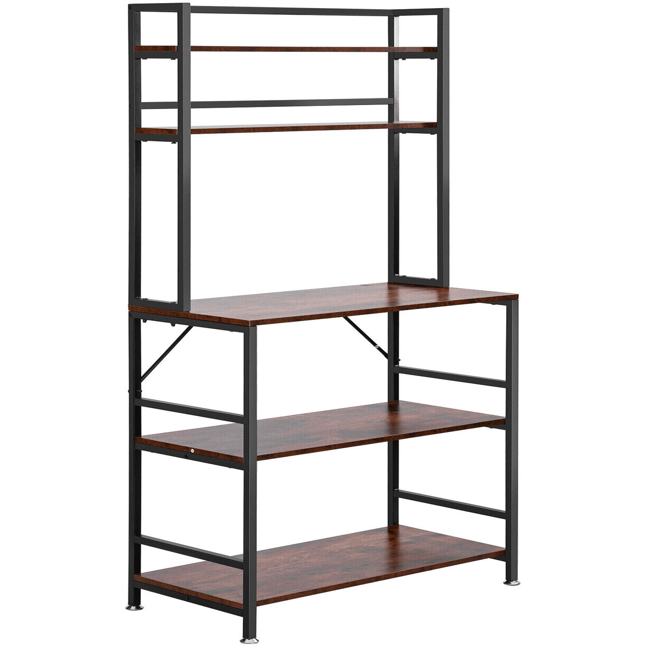 Kitchen Baker's Rack, 5-Tier Microwave Stand with 6 Hooks Utility Storage Shelf, Industrial Bakers Racks for Kitchens with Storage, Standing Kitchen Rack for Home Bar, Coffee Bar, Dining Room
