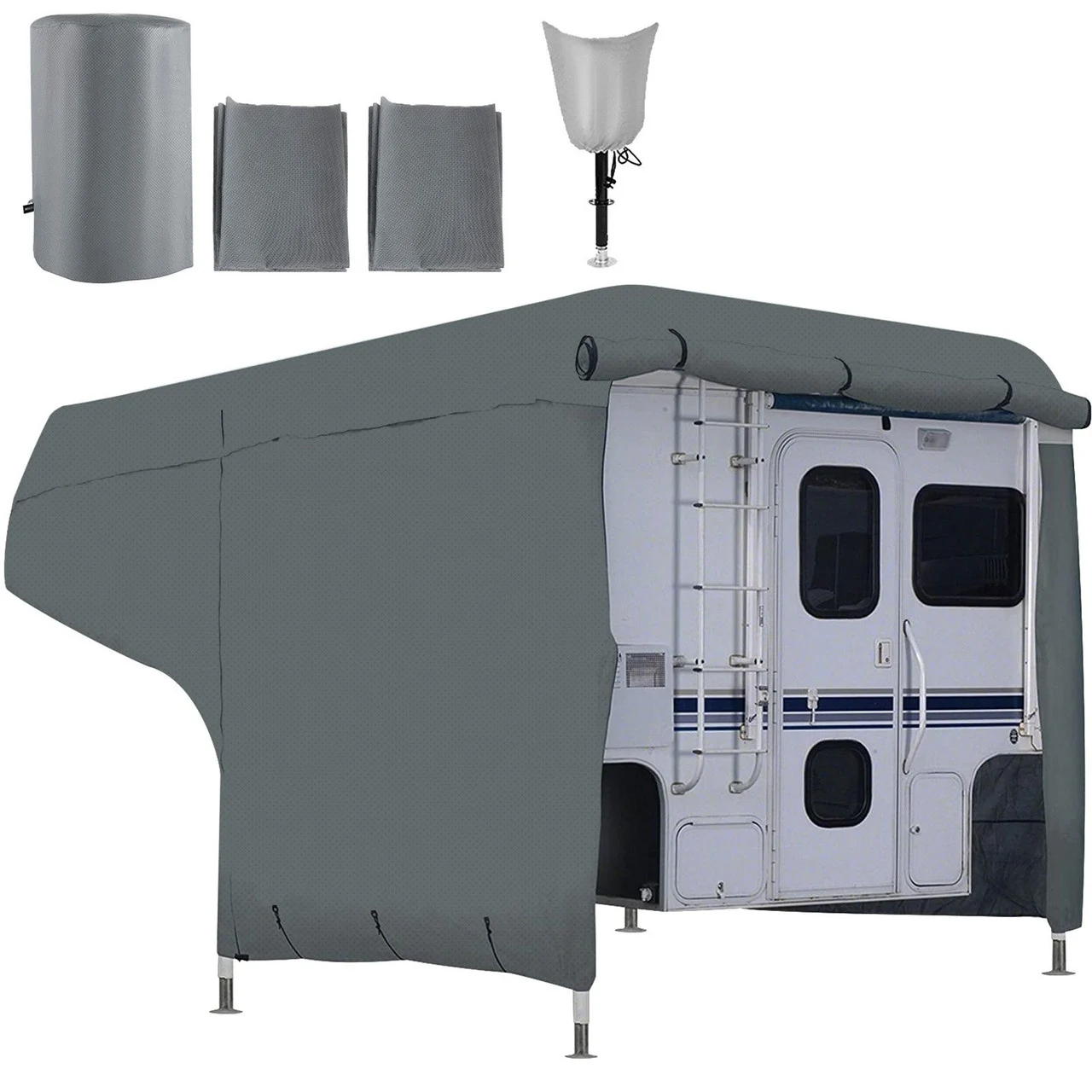 RV Cover, 10'-12' Travel Trailer RV Cover, Windproof RV & Trailer Cover, Extra-Thick 4 Layers Durable Camper Cover, Waterproof Ripstop Anti-UV for RV Motorhome with Adhesive Patch & Storage Bag