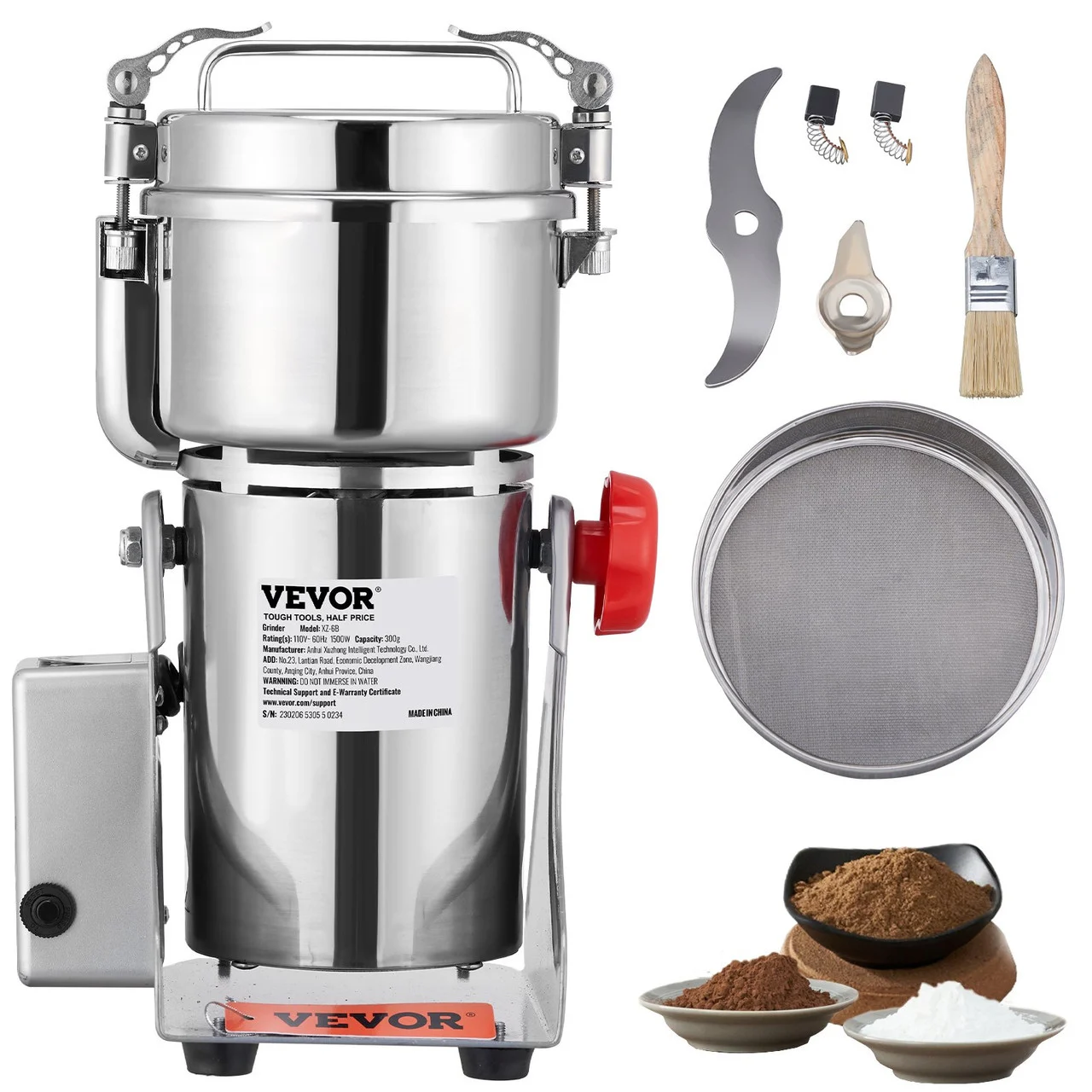 700g Electric Grain Mill Grinder, High Speed 2500W Commercial Spice Grinders, Stainless Steel Pulverizer Powder Machine, for Dry Herbs Grains Spices Cereals Coffee Corn Pepper, Swing Type
