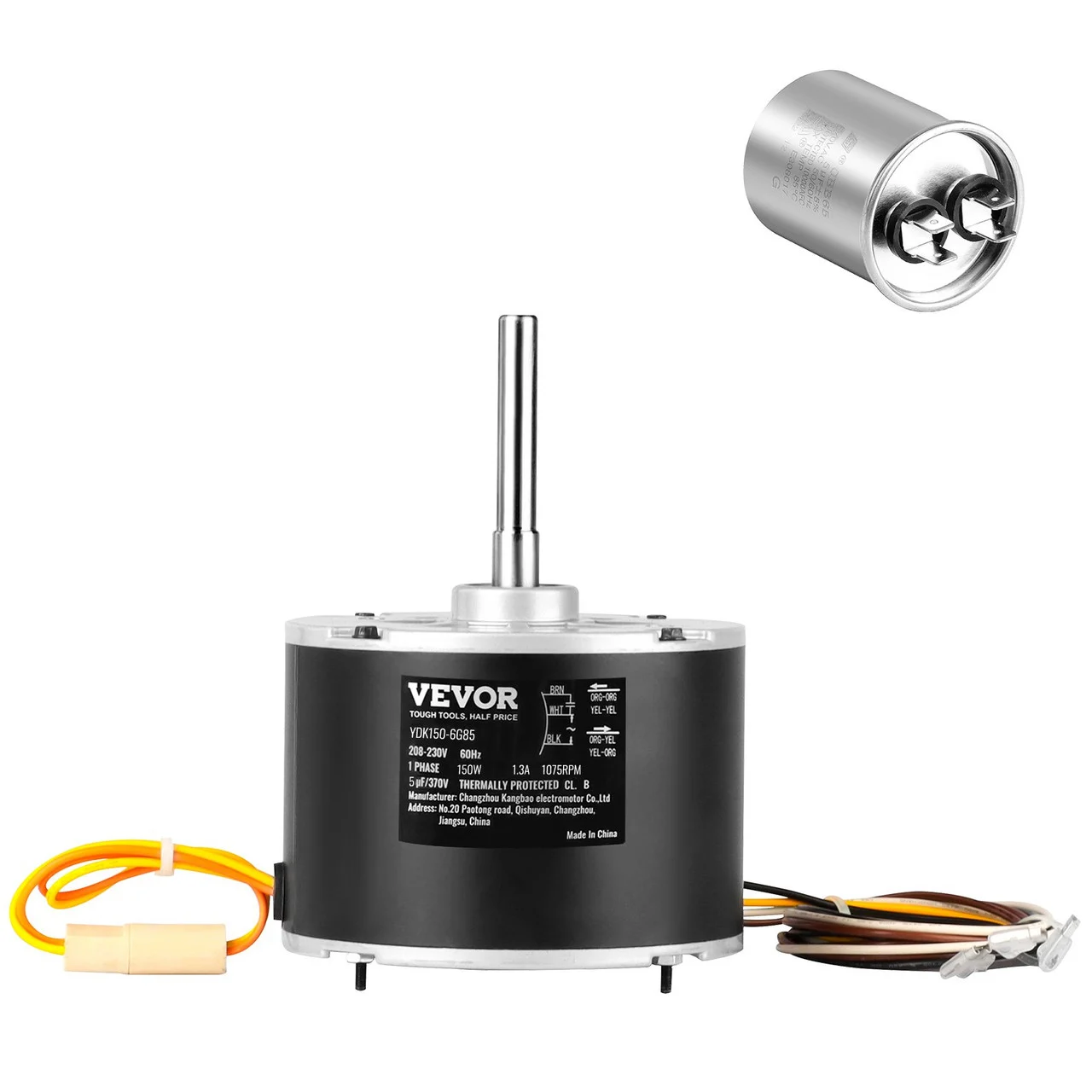 Condenser Fan Motor K55HXJKL-2918, 51-23055-11, 1/5 HP 208-230V, 1075RPM, OEM Standard Upgraded Replacement Condenser Motor Reversible Rotating, Explosion-proof CBB65 5?F/370V Capacitor