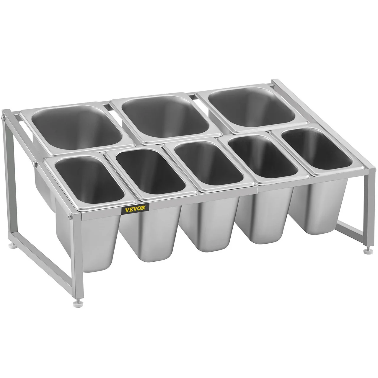 Expandable Spice Rack, 13.8"-23.6" Adjustable, 2-Tier Stainless Steel Organizer Shelf with 5 1/9 Pans 3 1/6 Pans, Heavy Duty Countertop Inclined Holder for Sauce Ingredients Fruits Restaurants