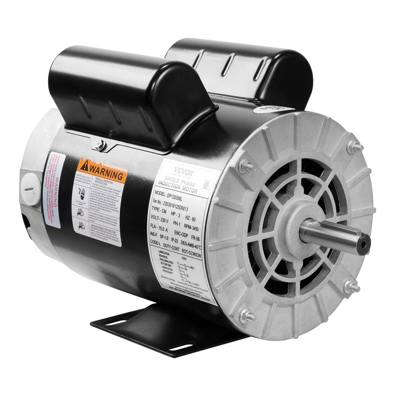 3HP Air Compressor Motor, 230V 15 Amps Electric Motor, 3450RPM 56 Frame, 5/8" Keyed Shaft, 1.88" Shaft Length for Air Compressors, CW/CCW Rotation