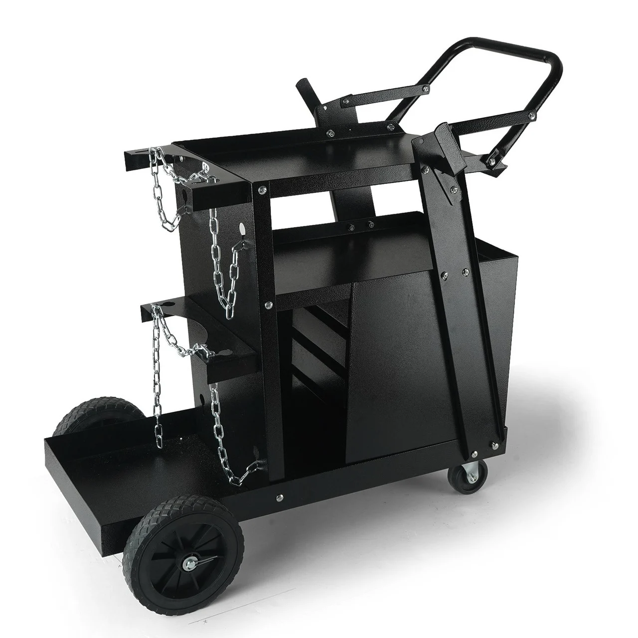 Welding Cart, 2-Tier 4 Drawers Welder Cart with 265 LBS Weight Capacity, 360° Swivel Wheels, Tank Storage Safety Chains, Heavy Duty Rolling MIG Welder Cart for Mig Welder and Plasma Cutter