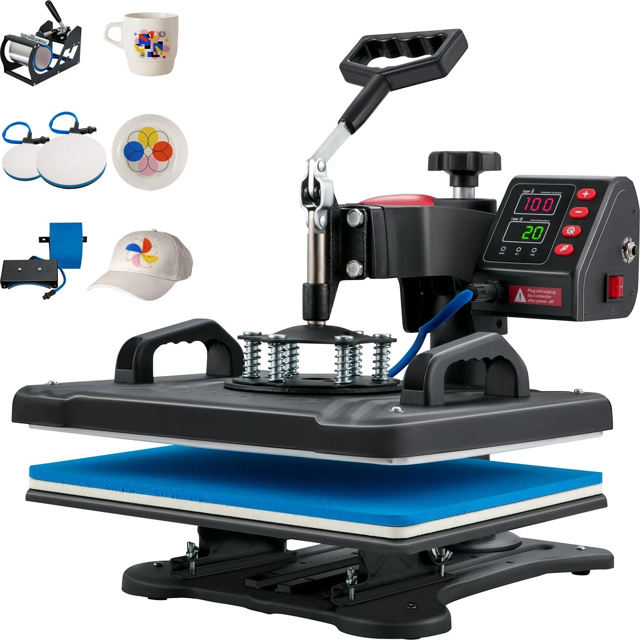 Heat Press, 5 in 1 Heat Press Machine Machine 12x15, Clamshell Sublimation Transfer Printer Fast Heat-up, Digital Precise Temperature Control, Vinyl Heat Press for T-Shirt Plate Mug Cup, 900W