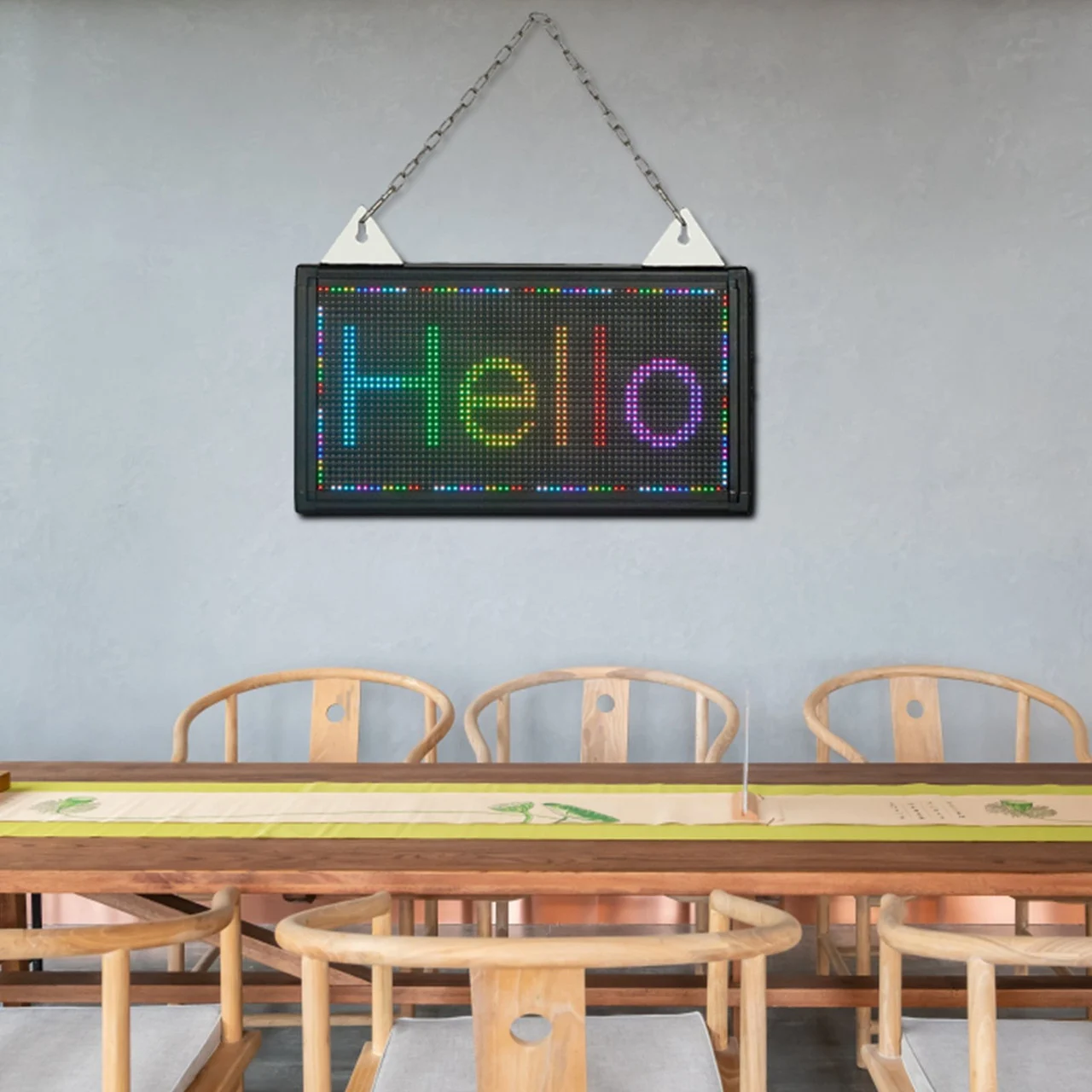 LED Scrolling Sign, 14" x 8" WiFi & USB Control, Full Color P5 Programmable Display, Indoor High Resolution Message Board, High Brightness Electronic Sign, Perfect Solution for Advertising