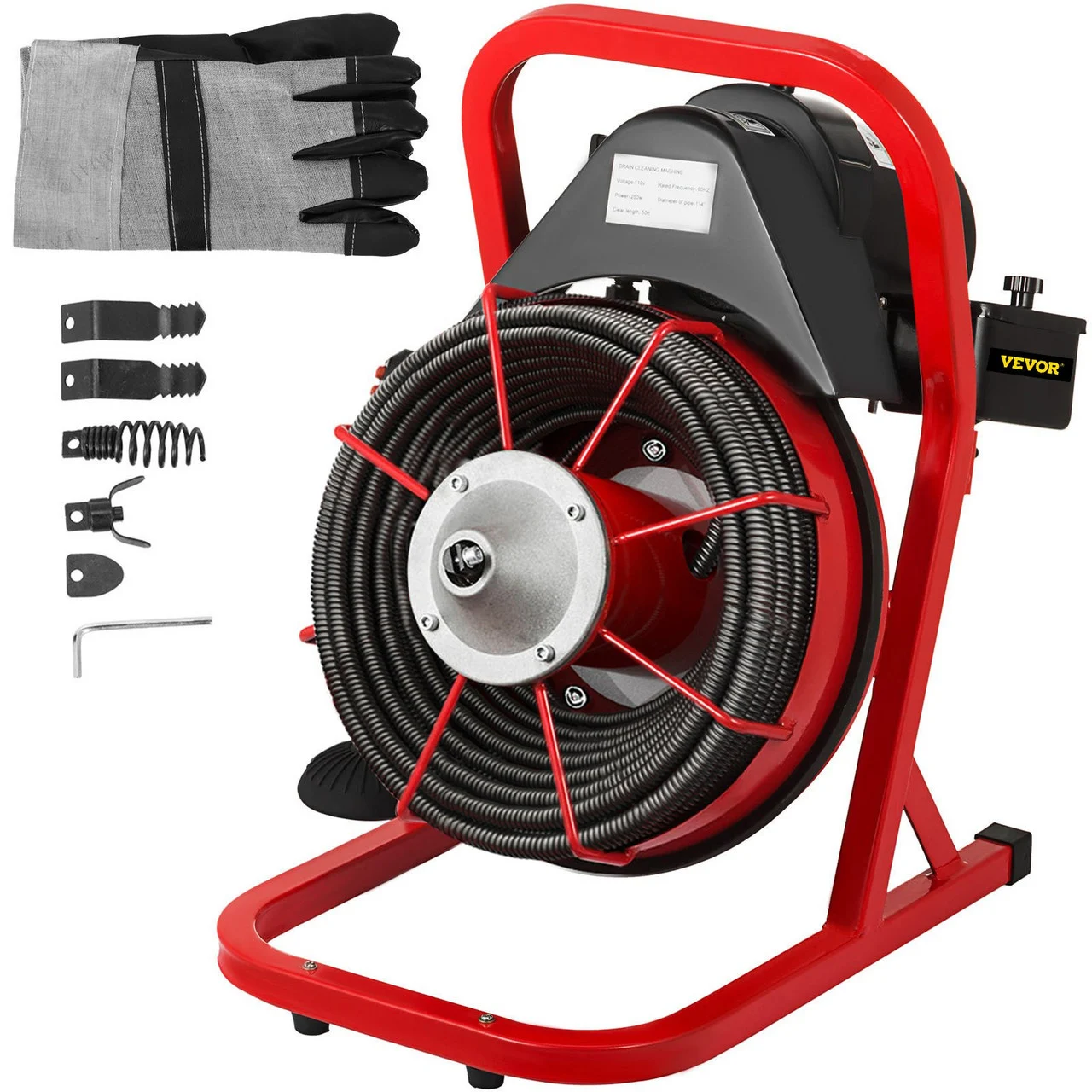 50 Ft x 1/2 Inch Drain Cleaner Machine Best fit 1(25mm) to 4(100mm) Pipes Drain Cleaning Machine Portable Drain Auger Cleaner with 4 Cutters Electric Drain Auger Plumbing Tool (50Ft x 1/2In)