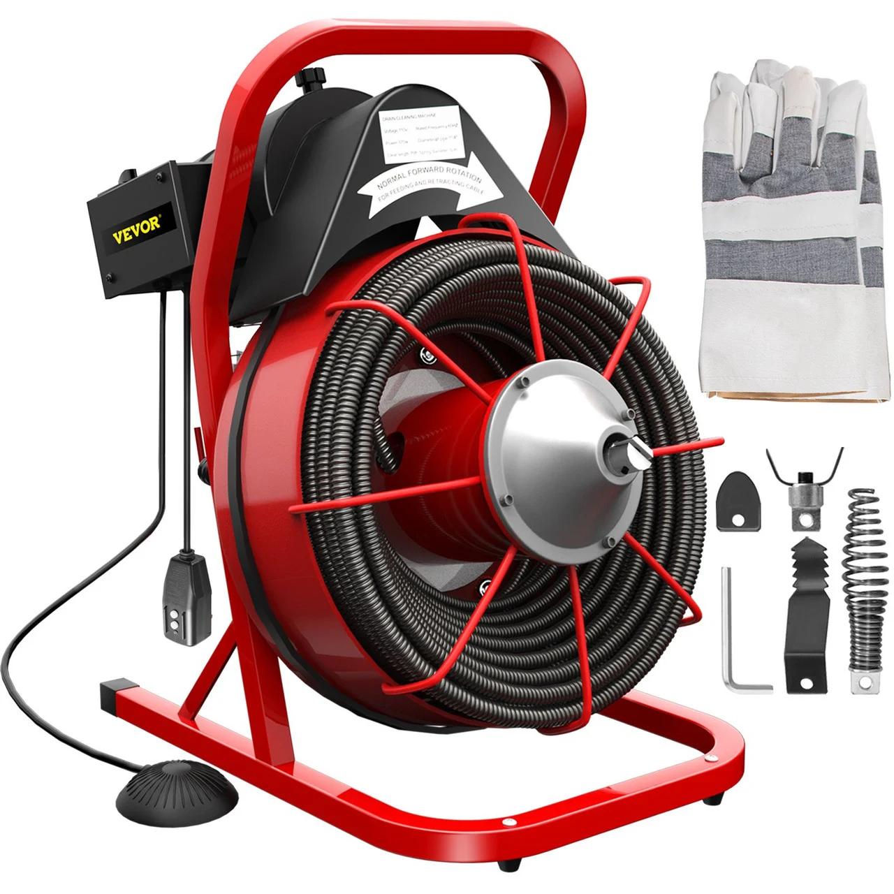75Ft x 1/2Inch 370W Drain Cleaning Machine Portable Electric Drain Auger with Cutters Glove Drain Auger Cleaner Sewer Snake fit 1 Inch (25mm) to 4 Inch(100mm) Pipes