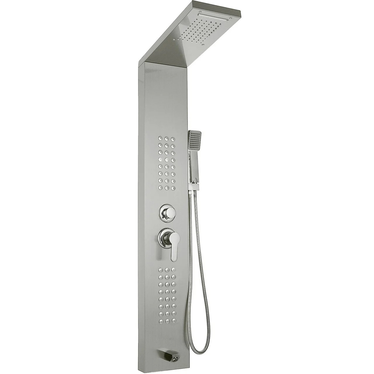 5 in1 Shower Panel Tower System Brushed Silver Stainless Steel Multi-Function Shower Panel with Spout Rainfall Waterfall Massage Jets Tub Spout Hand Shower for Home Hotel Resort Split Type