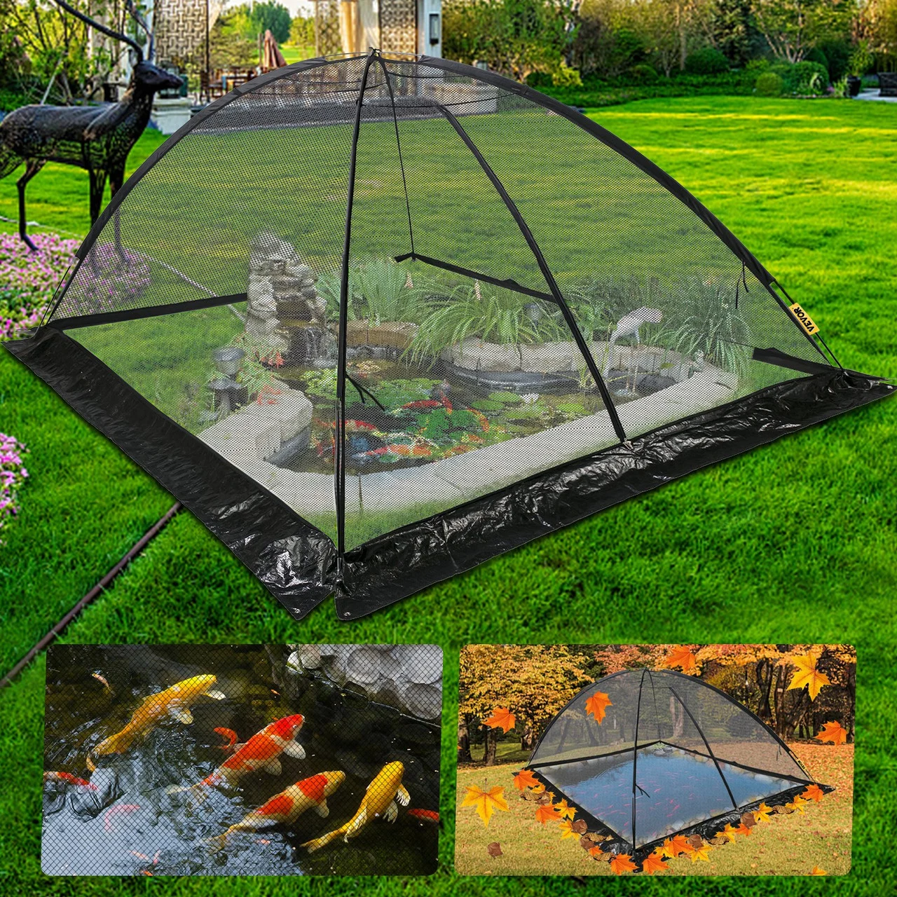 Pond Cover Dome, 8x10 FT Garden Pond Net, 1/2 inch Mesh Dome Pond Net Covers with Zipper and Wind Rope, Black Nylon Pond Netting for Pond Pool and Garden
