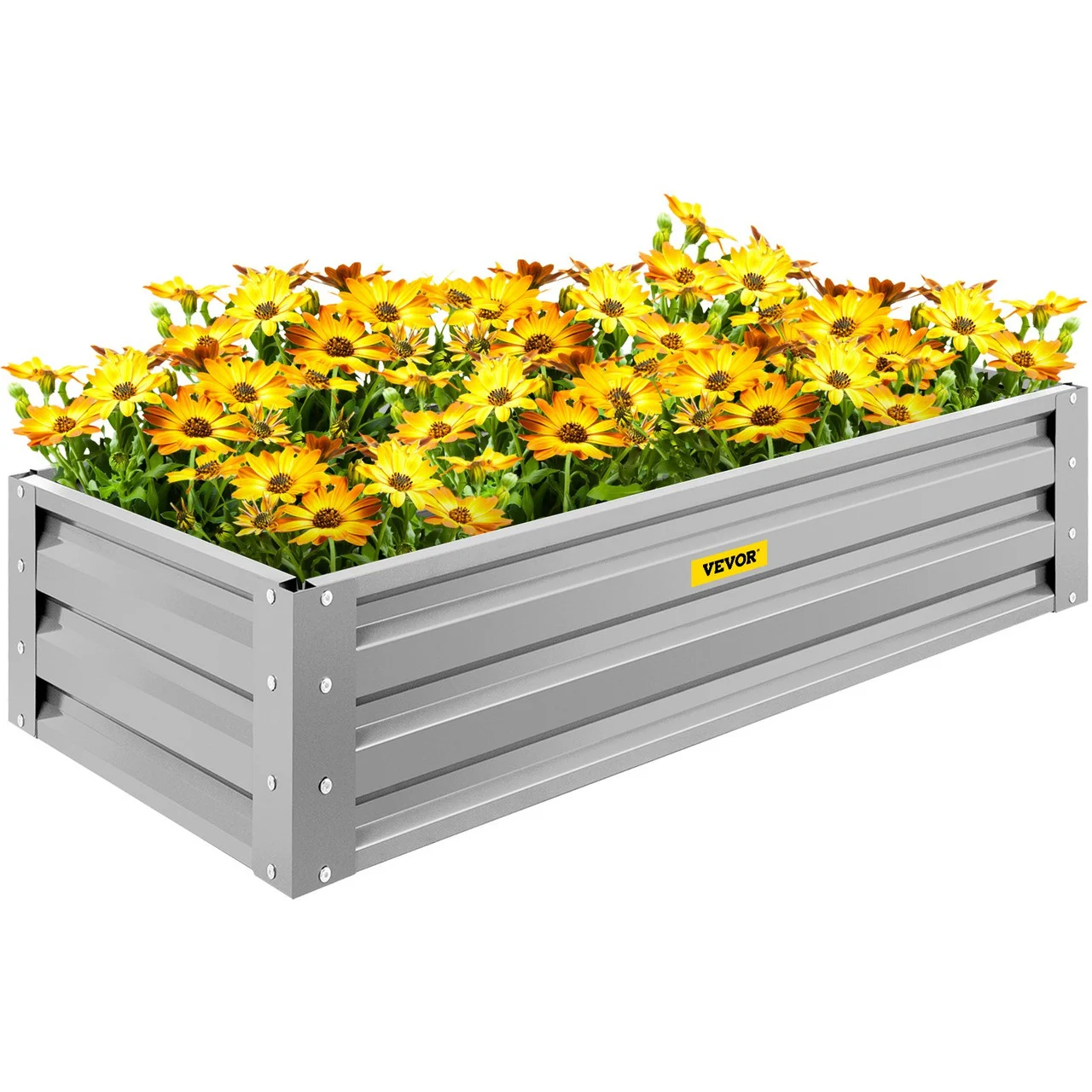 Galvanized Raised Garden Bed, 48" x 24" x 10" Metal Planter Box, Light Gray Steel Plant Raised Garden Bed Kit, Planter Boxes Outdoor
