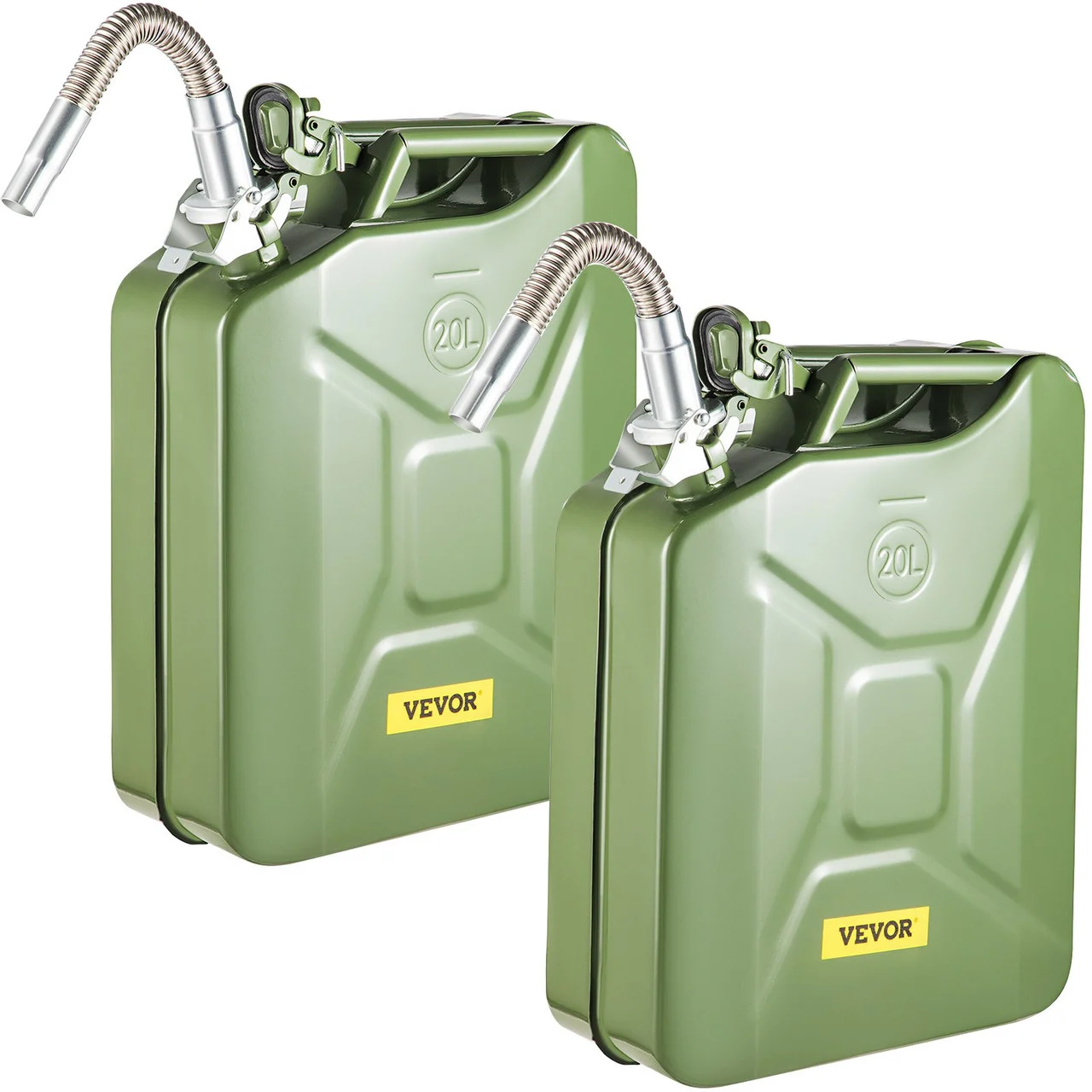 Jerry Fuel Can, 5.3 Gallon / 20 L Portable Jerry Gas Can with Flexible Spout System, Rustproof ? Heat-resistant Steel Fuel Tank for Cars Trucks Equipment, 2PCS Green