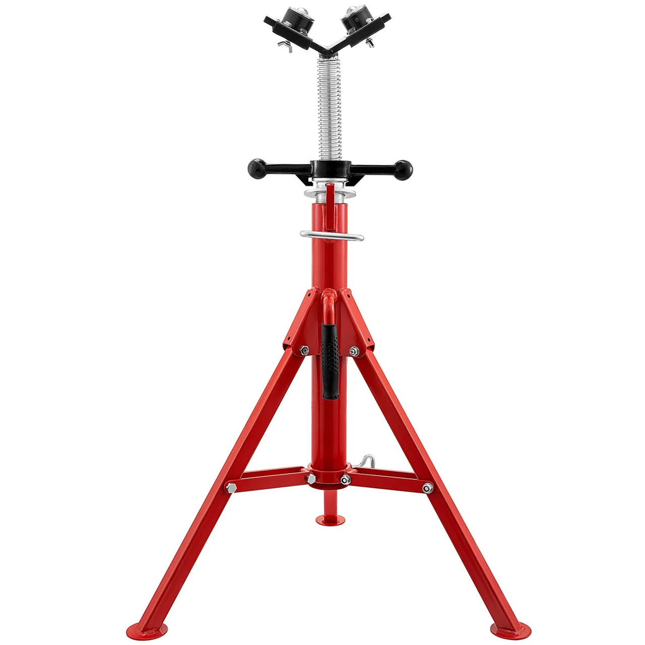 Pipe Jack Stand with 2-Ball Transfer V-Head 6mm Thickness and Folding Legs 1300LB Welding Pipe Stand Adjustable Height 28-52IN 1107S-type Pipe Jacks for Welding